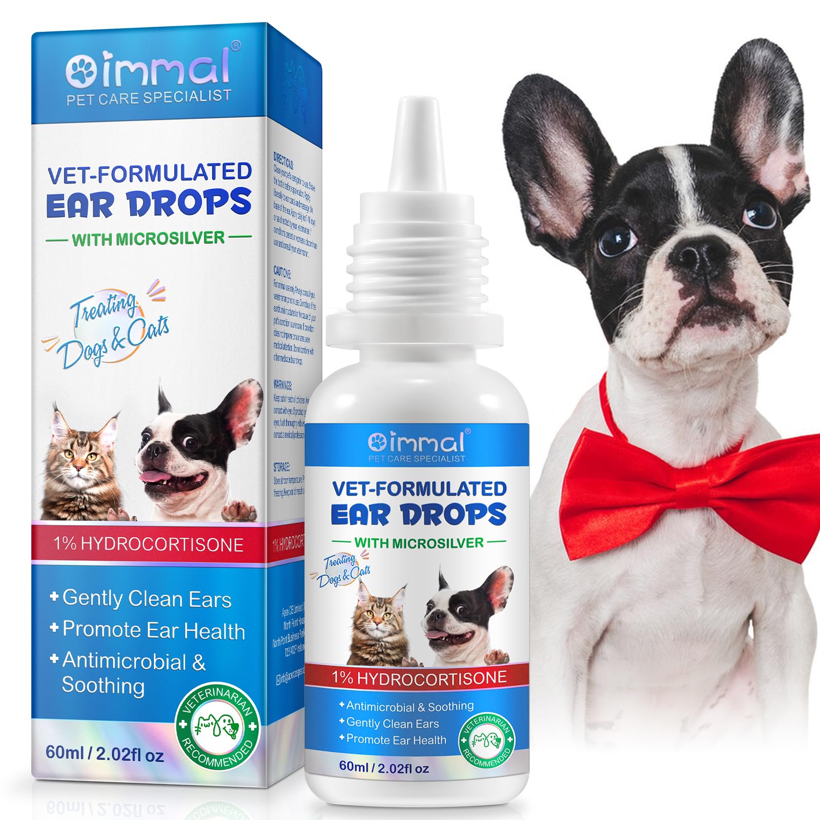 Dog Ear Infection Treatment, Cat & Dog Ear Cleaner for Itchy Relief, Antiseptic,Waxing,Cleansing, Ear Mite Treatment for Dog Cats, Yeast Ears Infection Treatment for Dogs, 2.02fl.oz