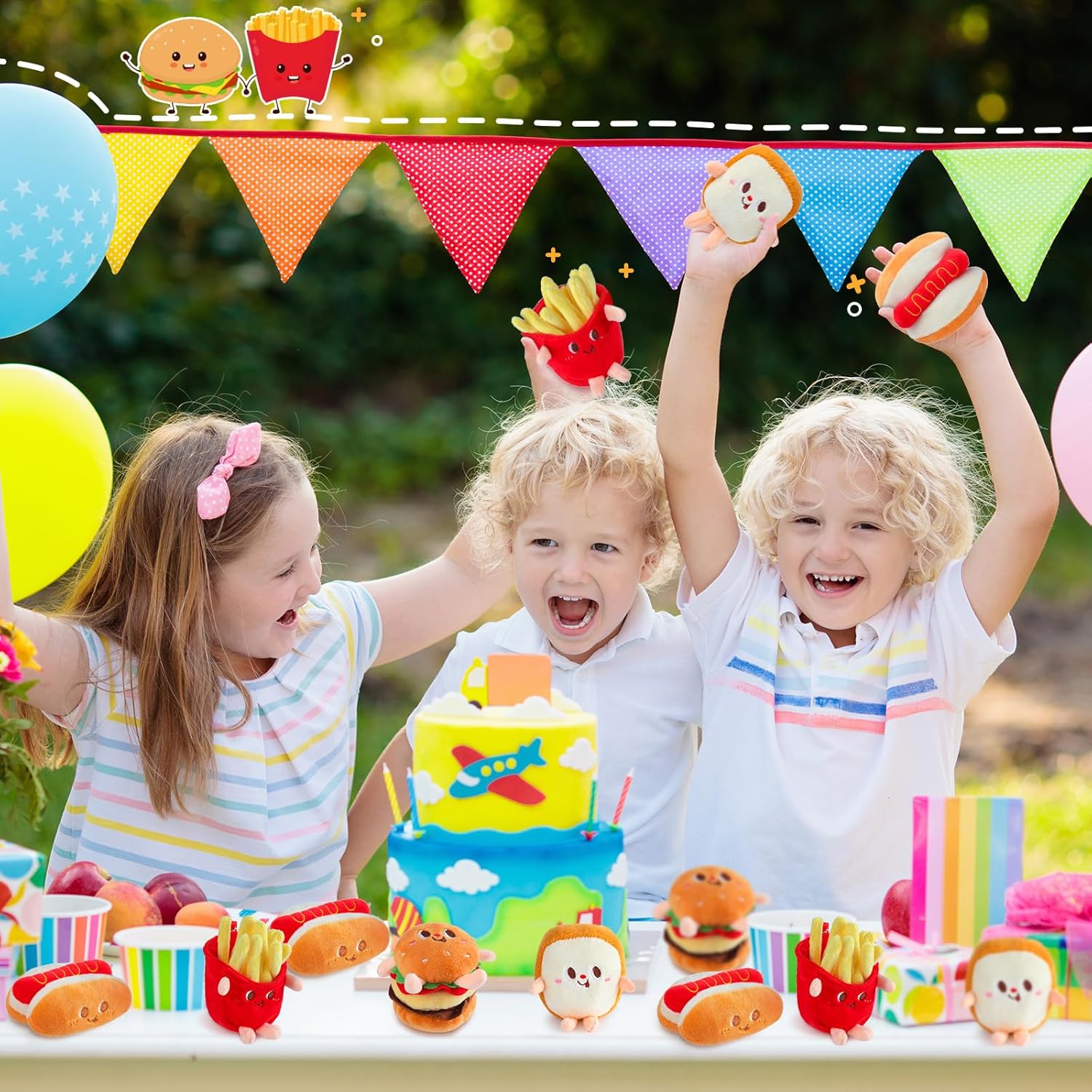 Aoriher 10 Pcs Food Plush Toy Food Stuffed Animals Soft Simulation Hamburger Hot Dog French Fries Chicken Thigh Bread Plush Cute Small Keychain for Christmas Party Birthday Gifts Backpack