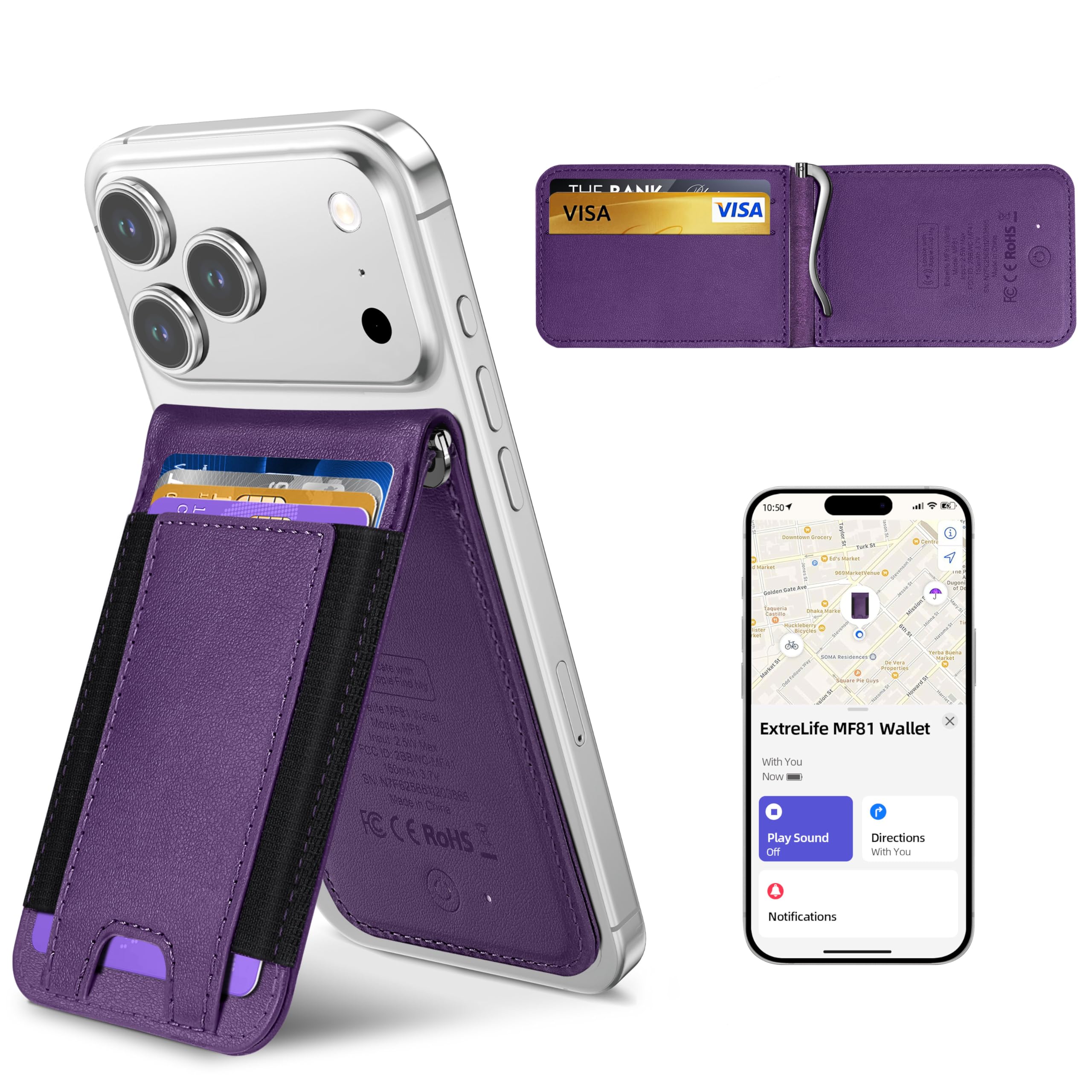 MagSafe Wallet with Apple Find My, Magnetic Phone Wallet with Money Clip