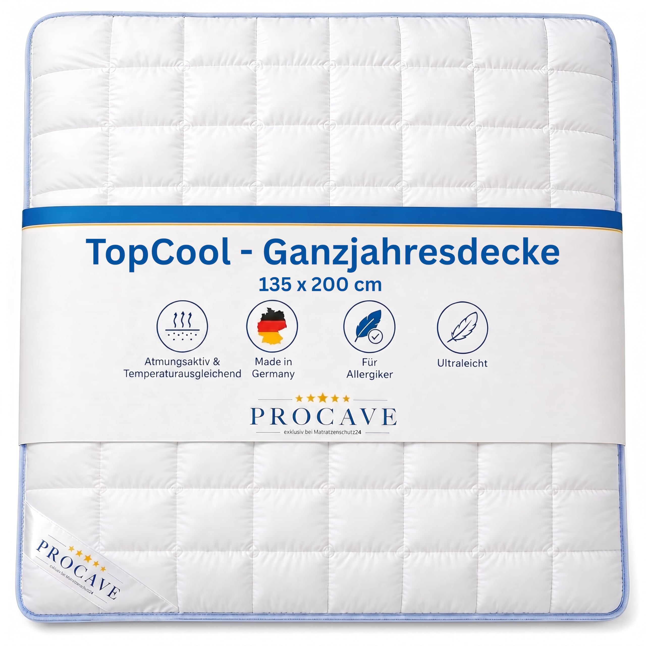 PROCAVE | TopCool kołdra jakościowa na cały rok | Relaksujący sen - absorbuje wilgoć z ciała | Aktywnie oddychająca kołdra pikowana w kolorze białym o wymiarach 135 x 200 cm