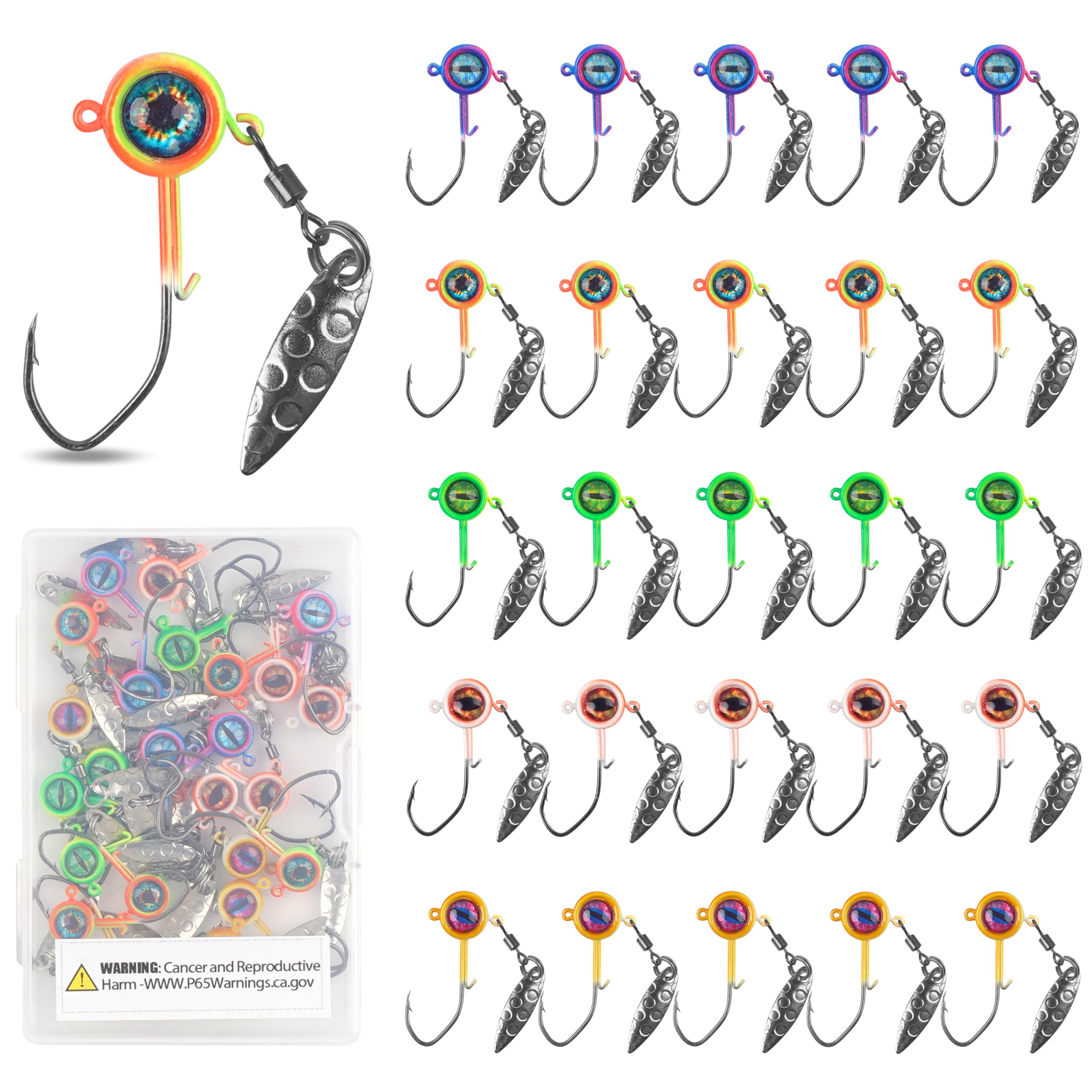 Crappie Jigs Heads for Fishing, Crappie Jig Hook Lures with Underspin Spinner Blade 1/32 1/16 1/8 3/16 oz Jig Head for Bass Trout Panfish Freshwater Saltwater