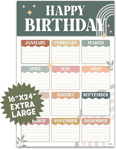 BEAWART Classroom Birthday Chart, 16x24 Modern Boho Reusable Poster