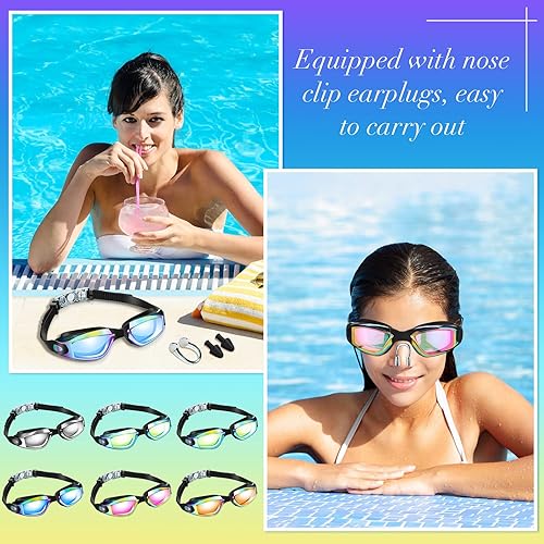 Miniatura 7 de 6 Pack Swim Goggles for Adult Anti Fog Swimming Glasses with 6 Ear Plugs Nose Clip No Leaking Full Protection Pool Goggles