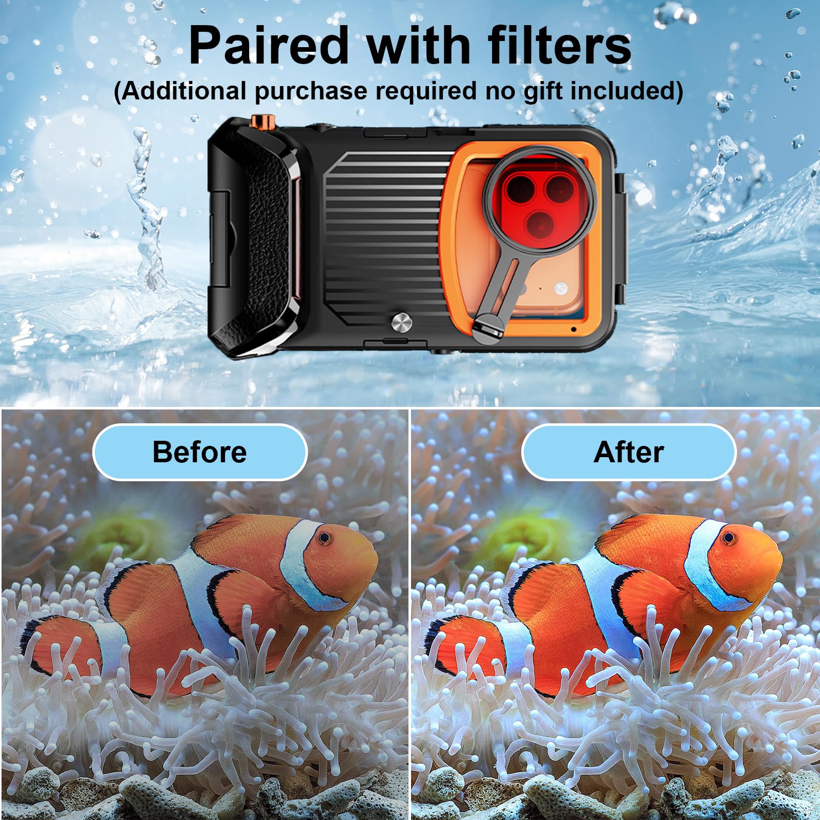 Funda impermeable de buceo para esnórquel, 50 pies bajo el agua, para iPhone 17/16/15/14/13 Pro Max Plus, tamaño de teléfono de 5.4 a 6.9 pulgadas con botones de volumen laterales izquierdos