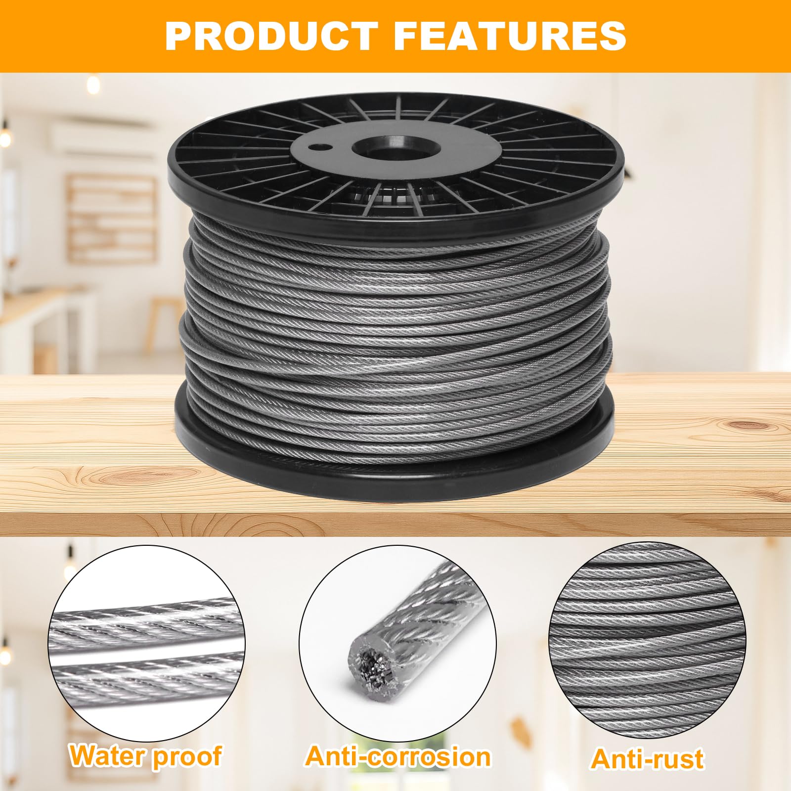 Cuerda de alambre de acero inoxidable de 2 mm x 100 m, cable de acero 304
