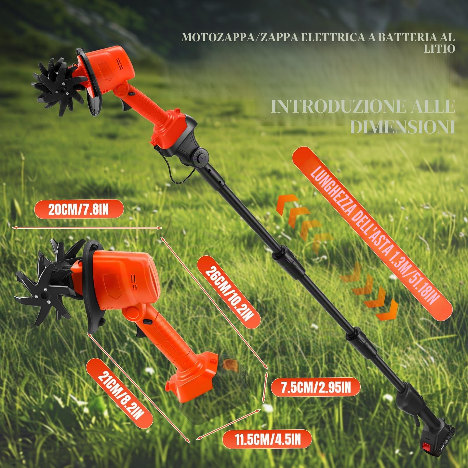 Coltivatore a mano a batteria per Makita 18V (senza batteria) (asta 1,3 m)
