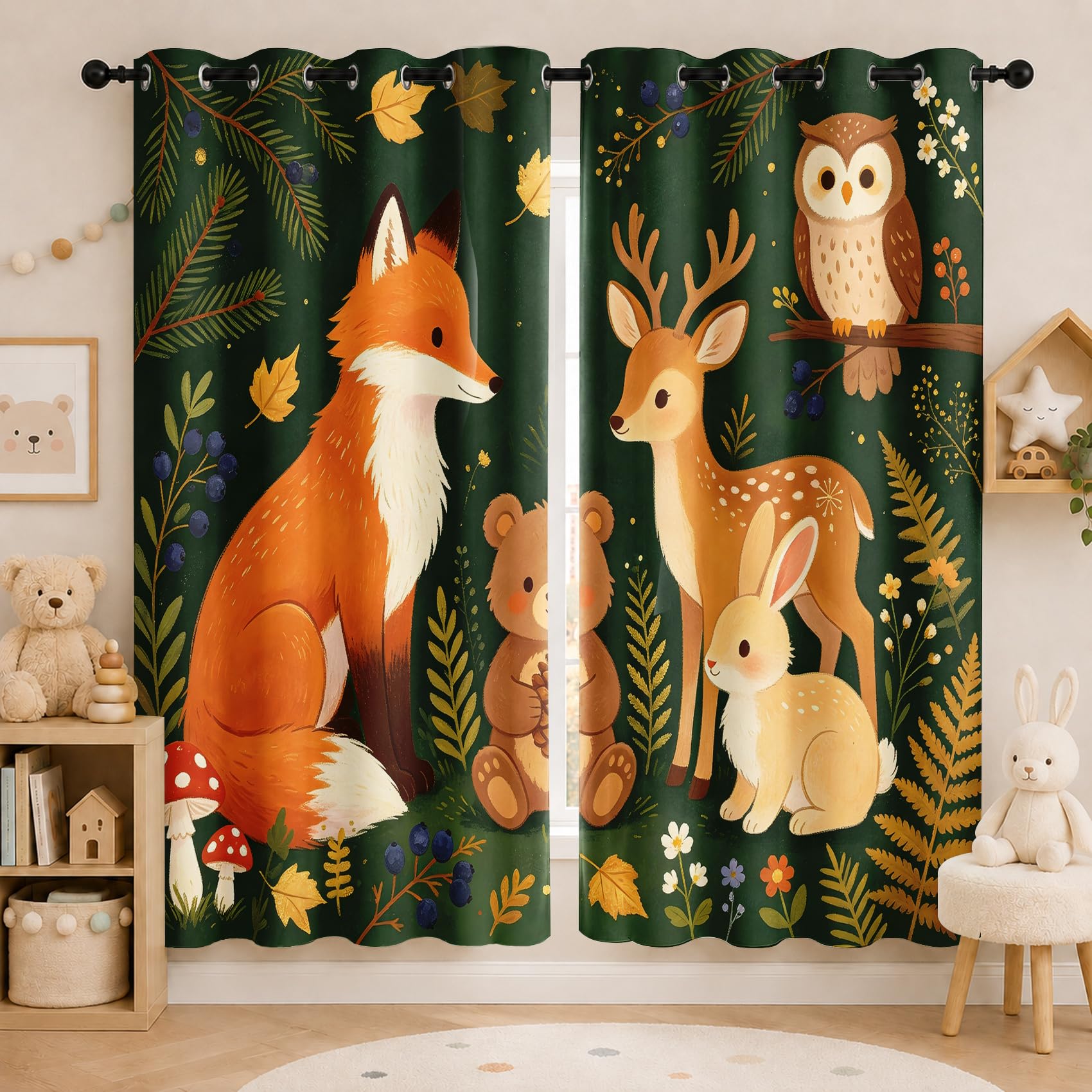 Générique Rideau Animaux de la Forêt Occultant Lot de 2, 140x180cm