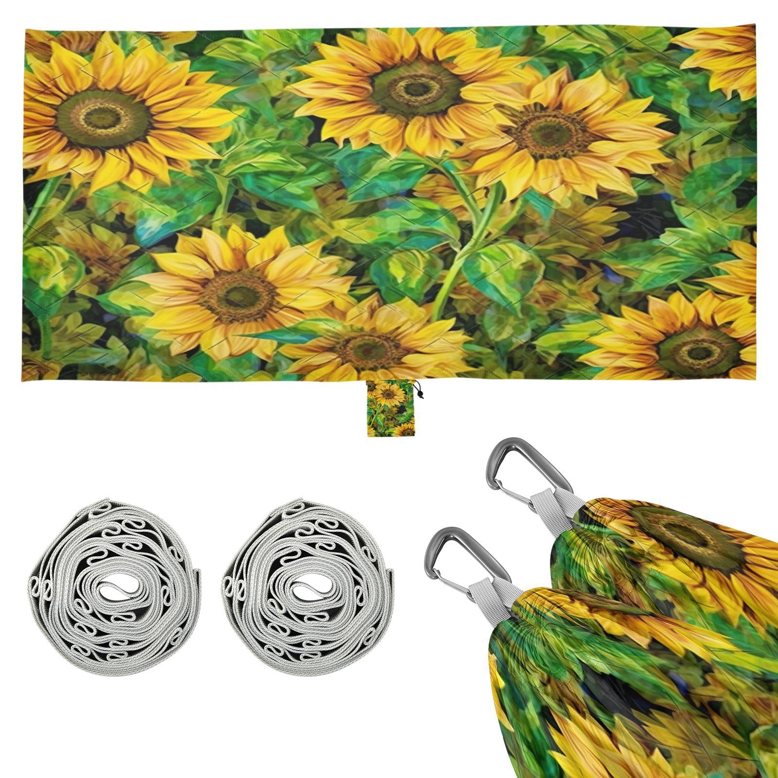 SDMKA Sunflower Pattern Camping Hammock, 330 lbs with 2 Tree Straps, Carry Bag, Single Portable Hammock for Outdoor/Indoor, Hiking, Beach, Backpacking, Travel