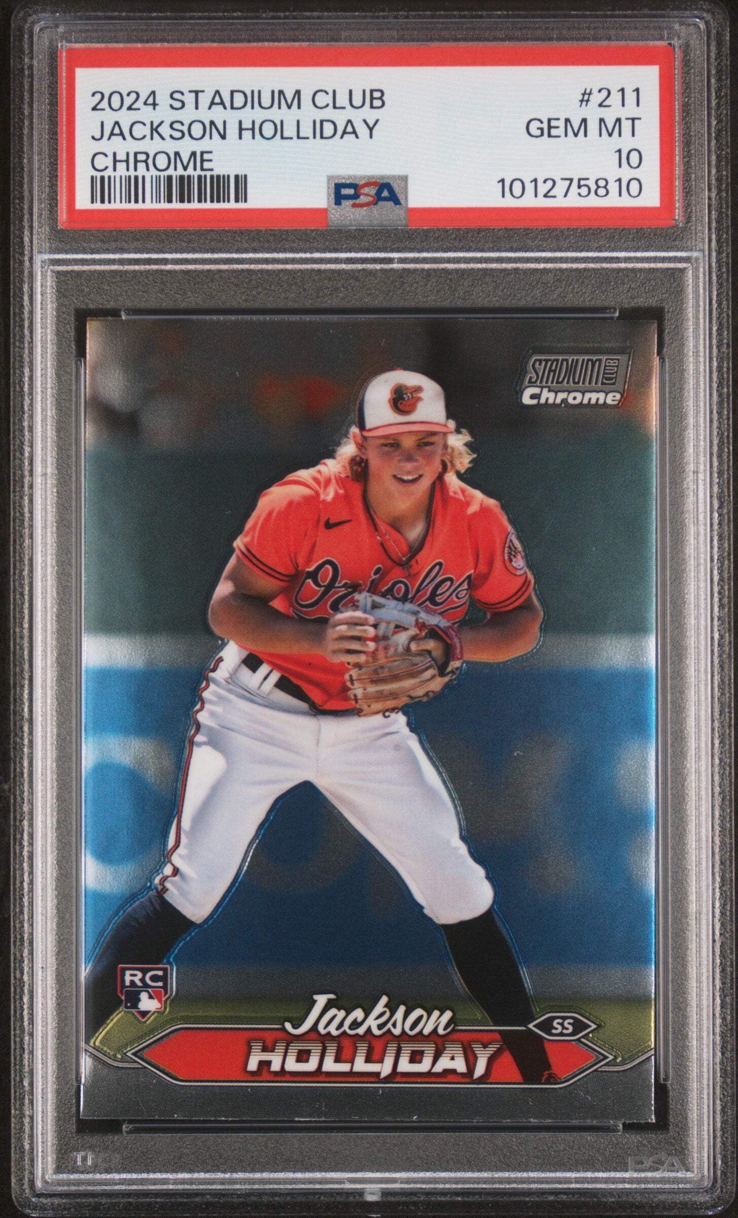 Graded 2024 Topps Stadium Club Jackson Holliday #211 Chrome Rookie RC Baseball Card PSA 10 Gem Mint