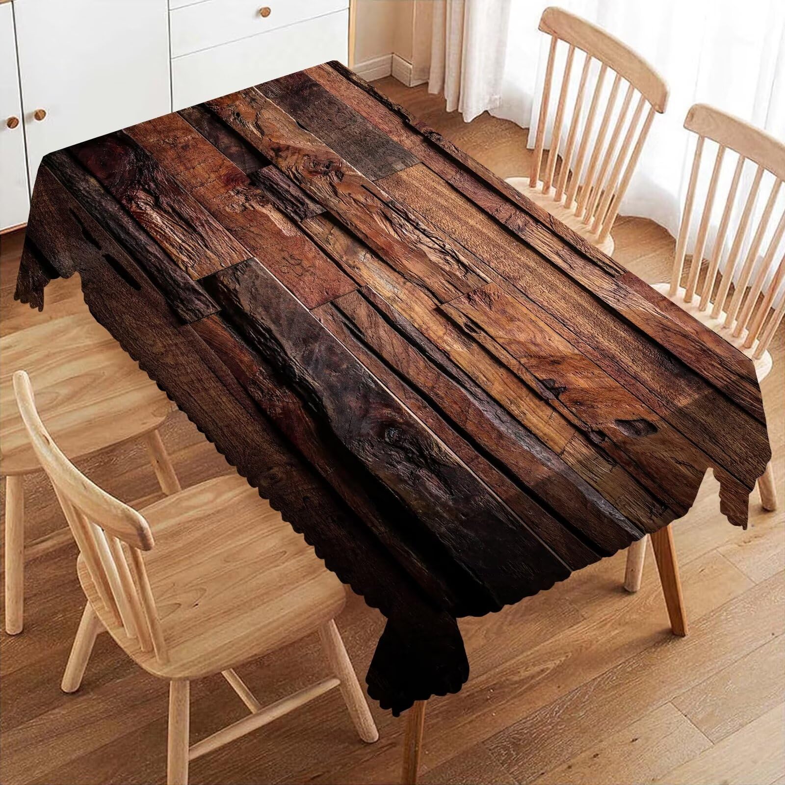 VIGGINER Dark Wood Rectangle Tablecloth Vintage Natural Wooden Board Table Cloth for Kitchen Dining Rustic Tablecloths Farmhouse Style Table Cover