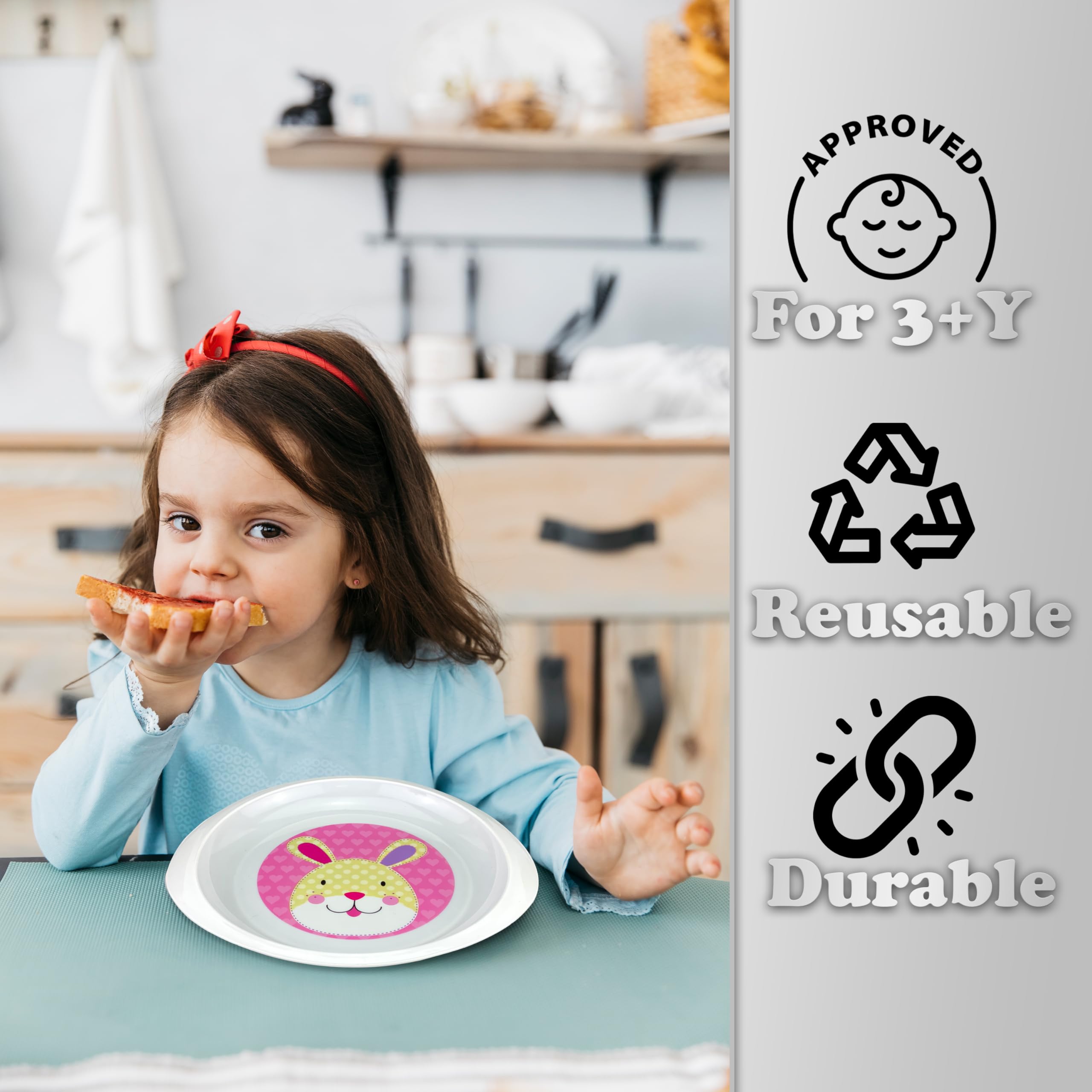 Piatti Per Bambini In Silicone - Design Coniglio, Senza BPA - Lavastoviglie/Microonde - Per Apprendimento Alimentare - Foto 9
