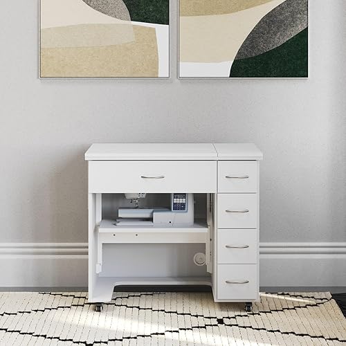 Miniatura 2 de Arrow - Muebles de costura clásicos Alice - Armario de costura compacto de tamaño mediano con elevación hidráulica de máquina, cajones, hojas