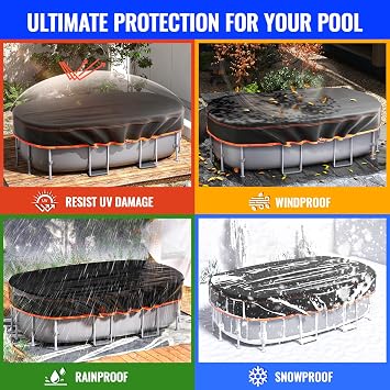 15x30Ft Oval Pool Cover - Solar Rectangular Covers for Above Ground Pools, Oxford Fabric Pool Covers for Above Ground Pools with Winch and Cable, Waterproof and Dustproof Swimming Pool Cover