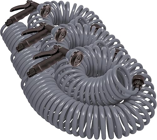 Vista 12 de Orbit 26381 Manguera de jardín con espiral, 25 pies, con boquilla de manguera de 8 patrones (azul)