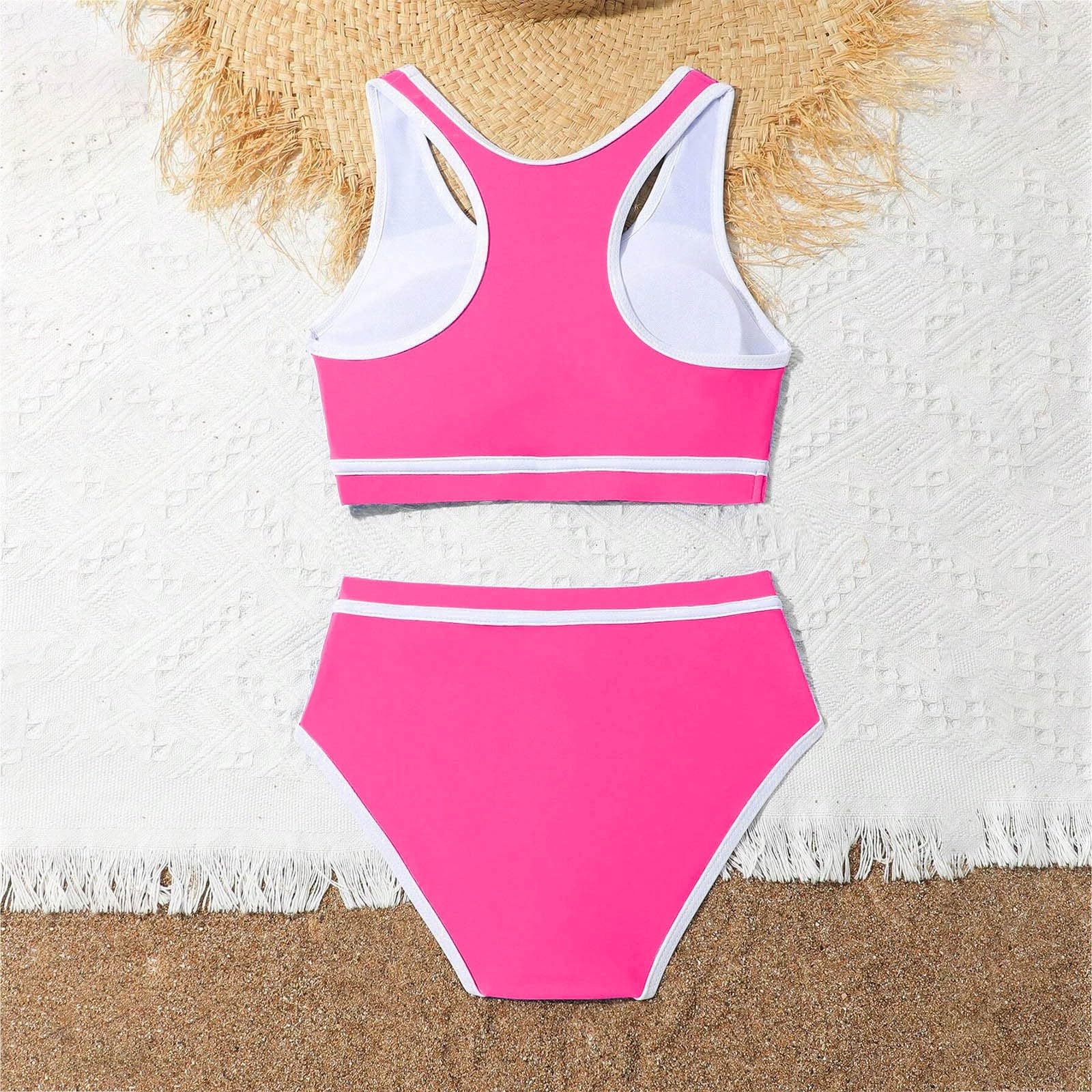 Traje de baño para niña, de dos piezas con mangas largas, traje de baño para niña, bañador de playa con cordones, UPF 50+, tirantes ajustables para piscina, mar y vacaciones de verano