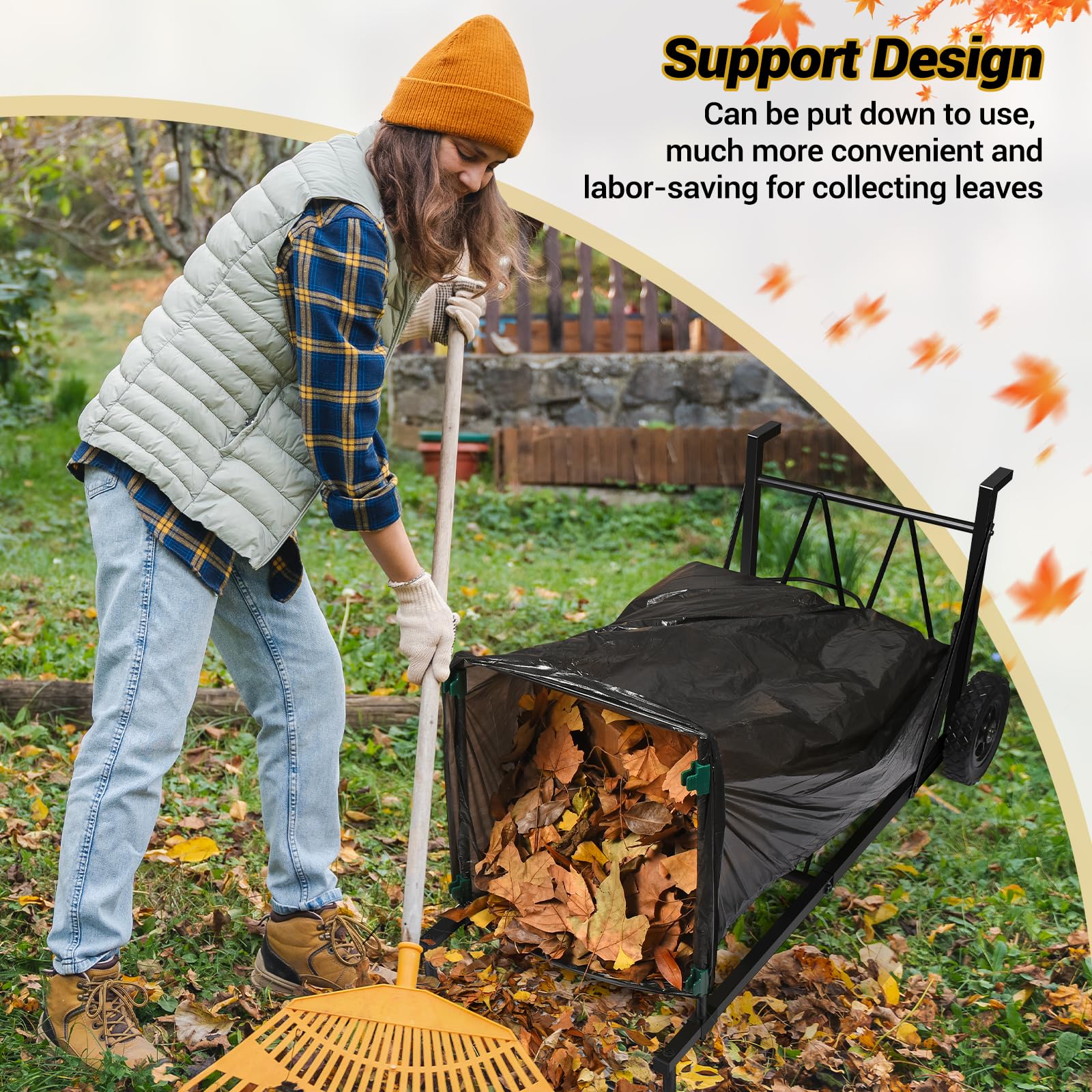 Portable Trash Rake Leaf Bag Holder Cart CAROD Mobile Trash Bag Holder With Storage Basket ...