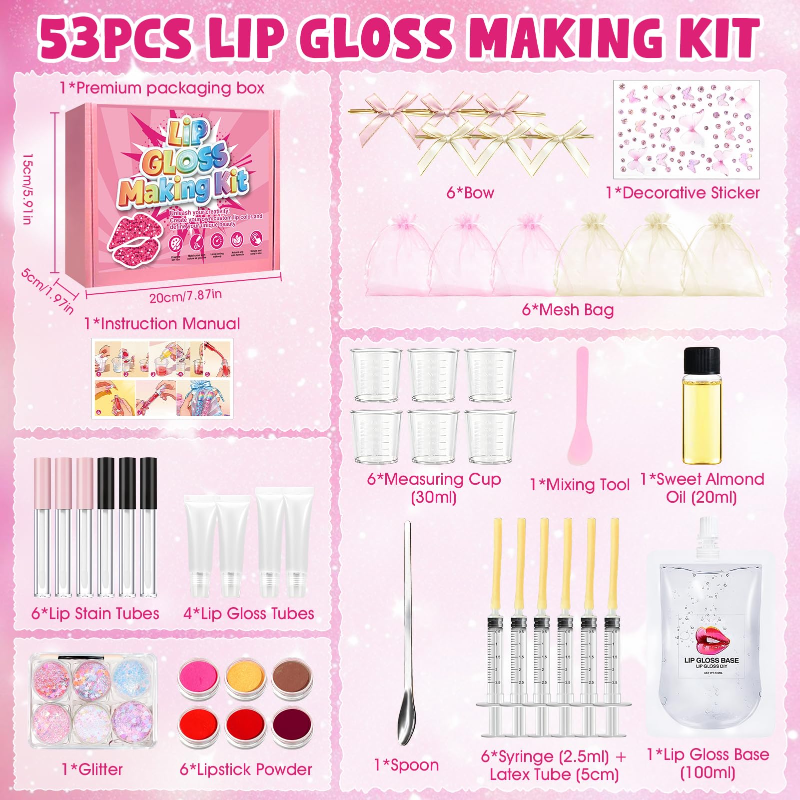 DIY Gloss Labios, Lip Gloss Making Kit, Kit Manualidades Adultos, Incluye Lip Gloss Base y Herramientas de Bricolaje, Haz Cosméticos Divertidos