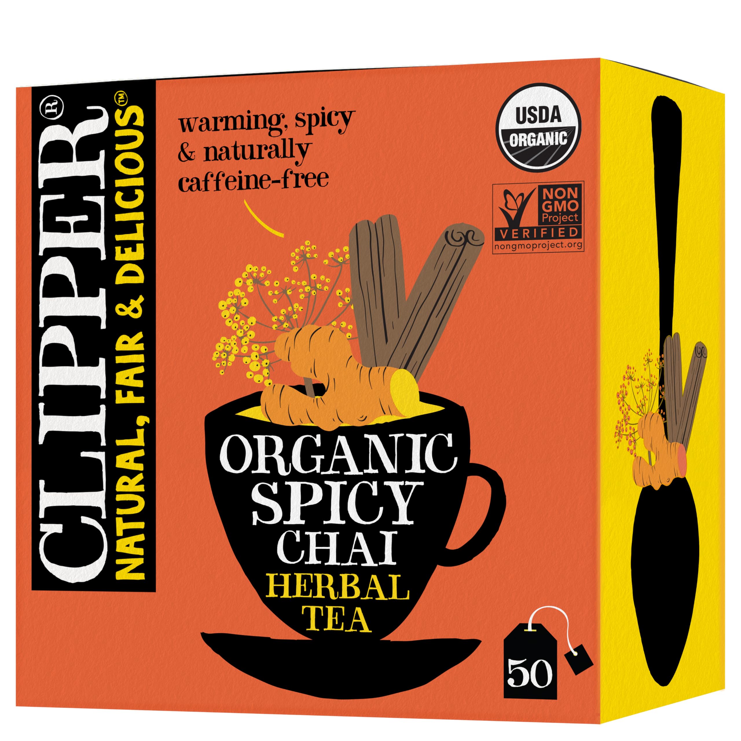 Clipper Tea Spicy Chai Herbal Tea – Caffeine Free, USDA Organic, Great Hot or Iced – Warming, Spicy, Natural, Fair & Delicious – 50 Tea Bags