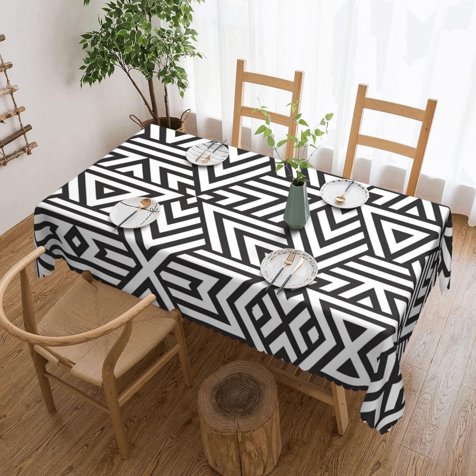 CNTDBU printidea Scalloped Edge Tablecloth 54x72-Waterproof Stain Resistant Wrinkle Free Cover, Square Table Cloth for Dining Party
