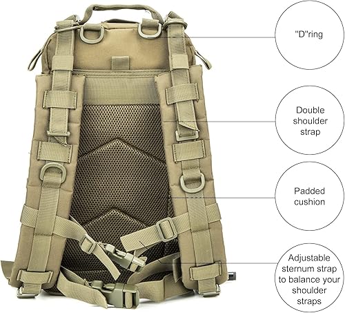 Miniatura 6 de Mochila táctica militar de saludo multiusos, paquete de asalto de 3 días, mochila Molle Bugout Bag, Verde OD, Mochilas Daypack