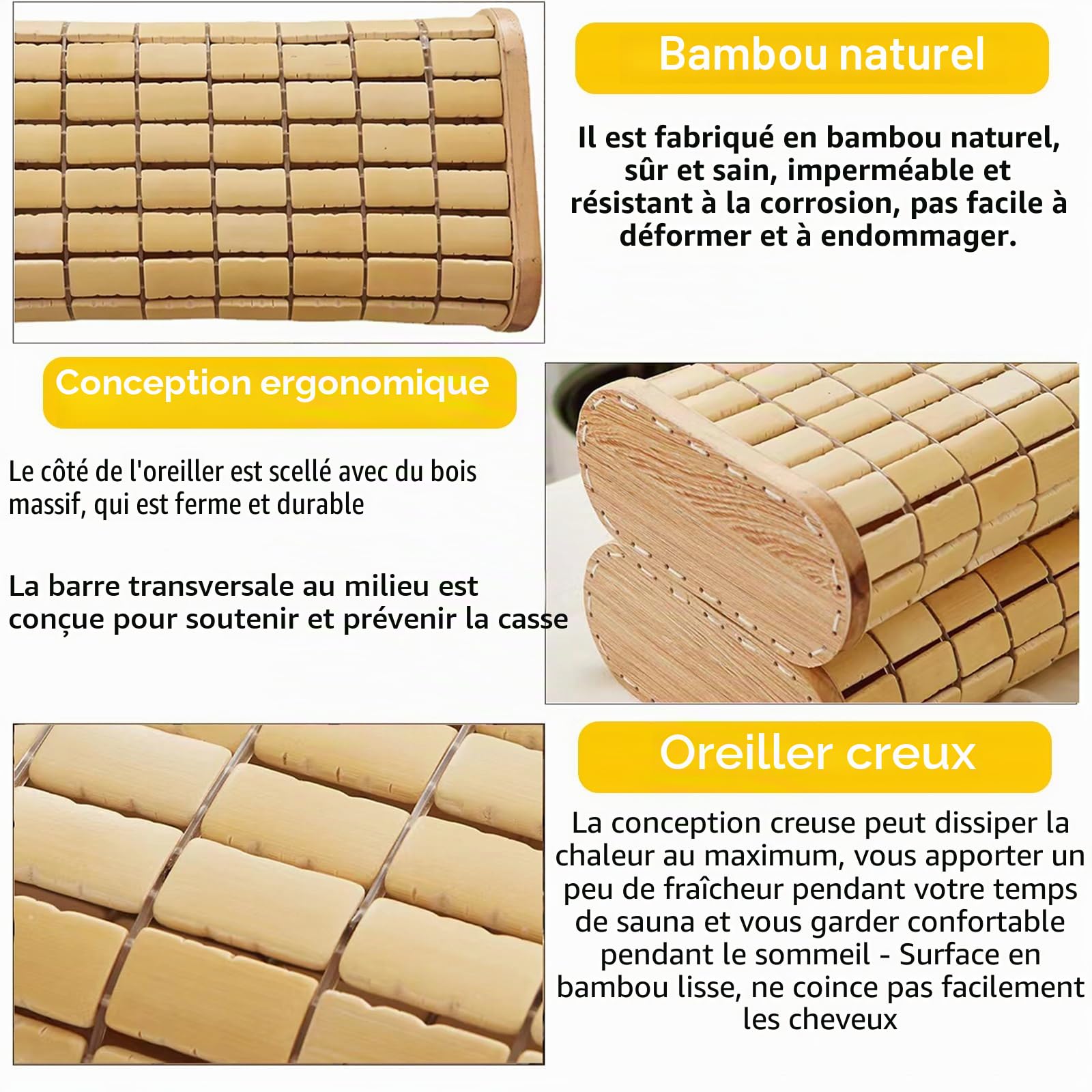 Coussin repose-tête en bambou pour sauna, repose-tête en bois - Accessoire de sauna pour se détendre à la maison, salle de sport, saunas, spas, salles de vapeur