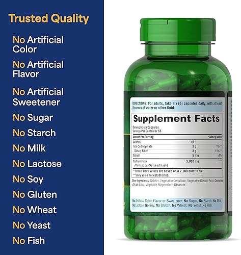 Miniatura 6 de Puritan's Pride Herbal Ease - Cáscaras de psyllium de 500 mg, suplemento dietético para apoyo a la salud digestiva, colon y corazón, cápsulas