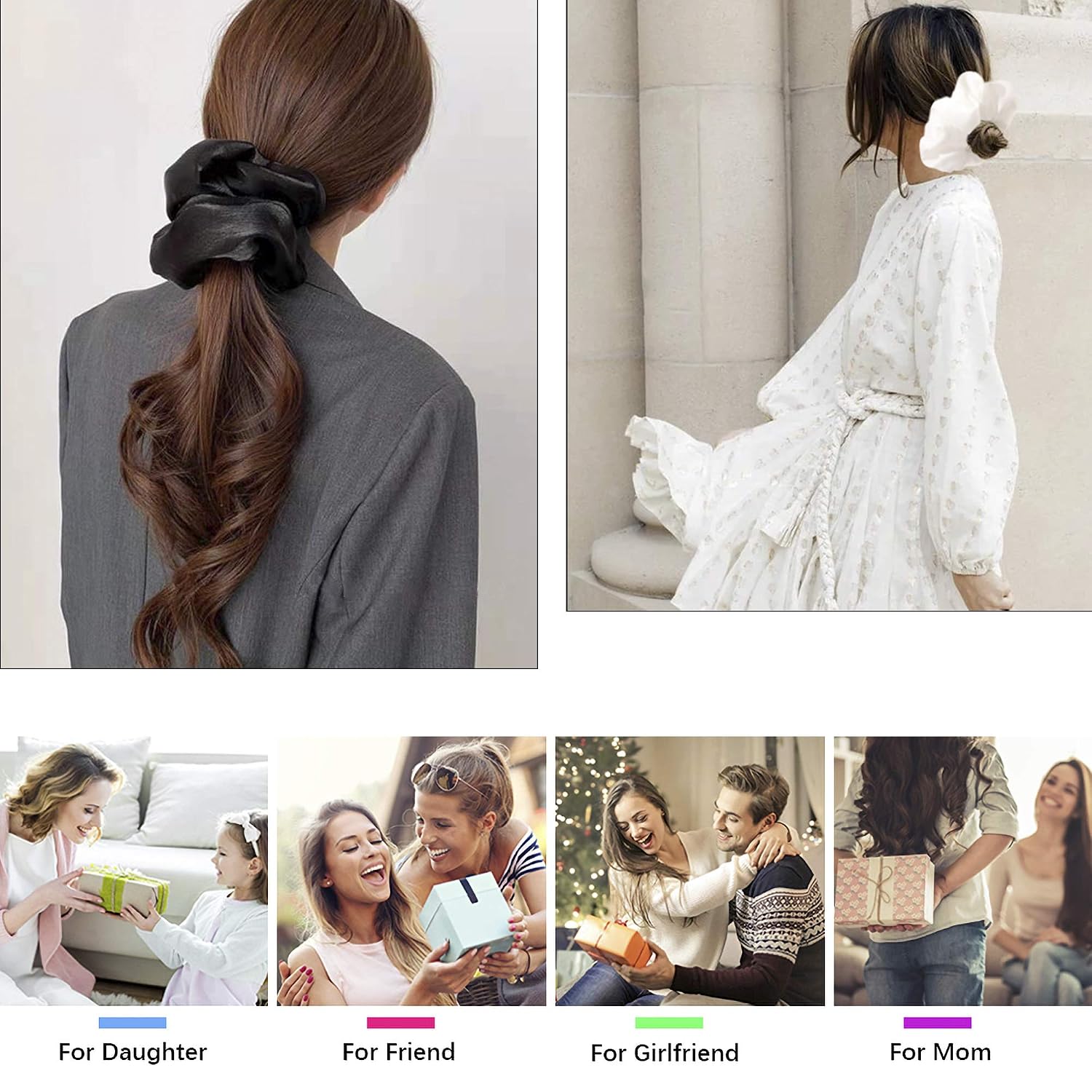 Scrunchies Hair Ties for Women - Big Silk Satin Scrunchie Exra Large Jumbo Gaint Oversized Cute Scrunchy for Curl Thick Hair Ligas Para el Cabello De Mujer Decorations Hair Accessories Gift for Girls image 4