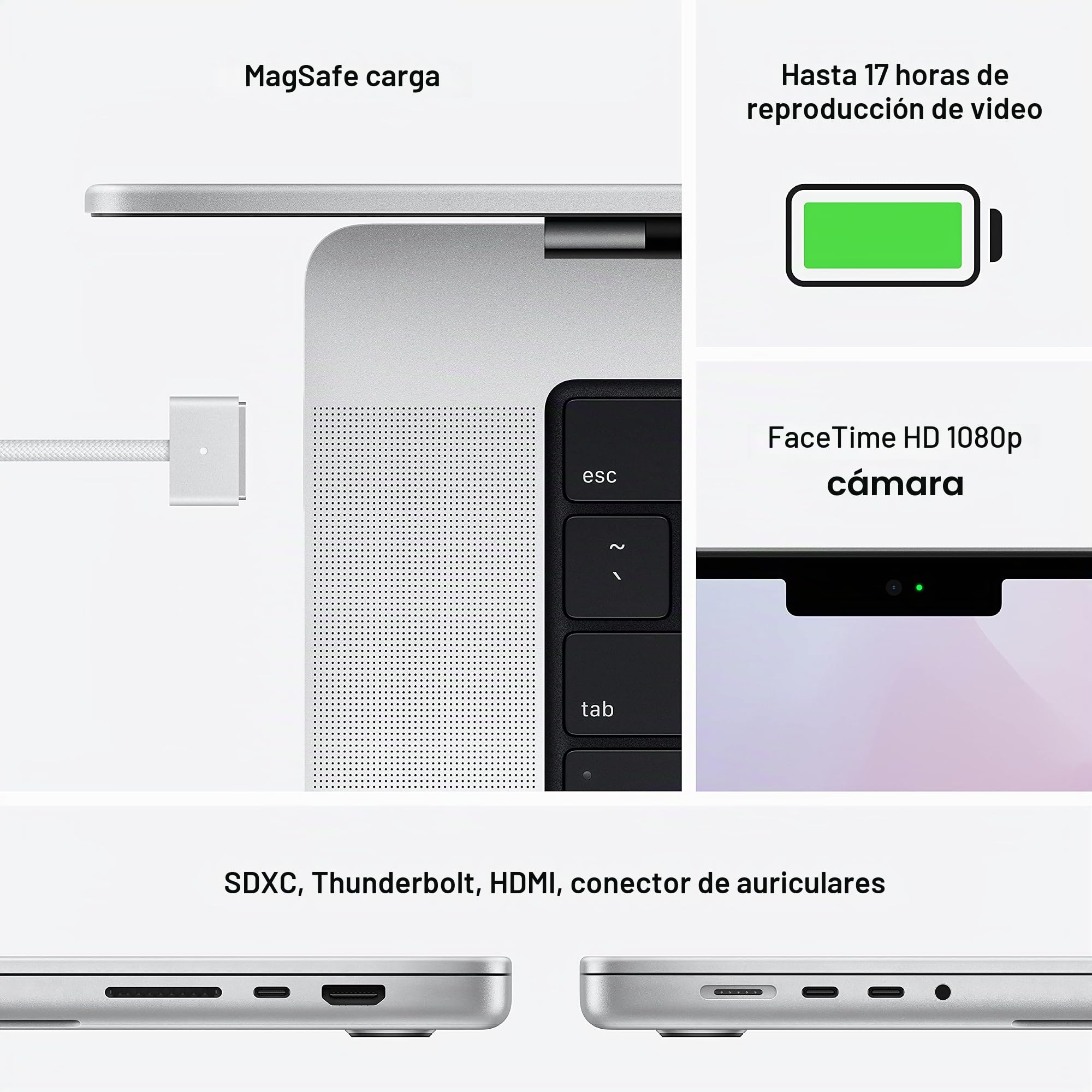 2021 Apple MacBook Pro con Chip Apple M1 Max (14-pulgadas, 32GB RAM, 1TB SSD de Almacenamiento) (AZERTY French) Plateado (Reacondicionado)