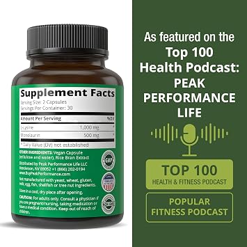 Peak Performance L Lysine 1000mg + Monolaurin 500mg High Potency Supplement