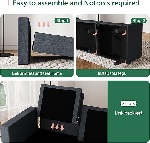 Miniatura 5 de Honbay - Sofá convertible en forma de L con tejido de lino moderno para espacios pequeños Gris oscuro,Beige,Negro -,Azul,Gris,Gris claro