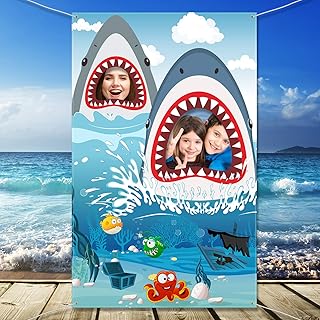 Shark Zone Backdrop Supplies Shark Photography Background Shark Theme Party Birthday Party Baby Shower Photo Booth Backdrop for Large Party Decoration (70.8 x 35.5 Inch)