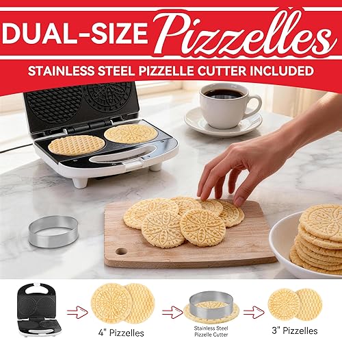 Miniatura 3 de Mini máquina para hacer pizzelas con un cortador de 3 pulgadas, mini plancha Stroopwafel, hornear 2 pizzelles de 4 pulgadas o estroopwafels de 3