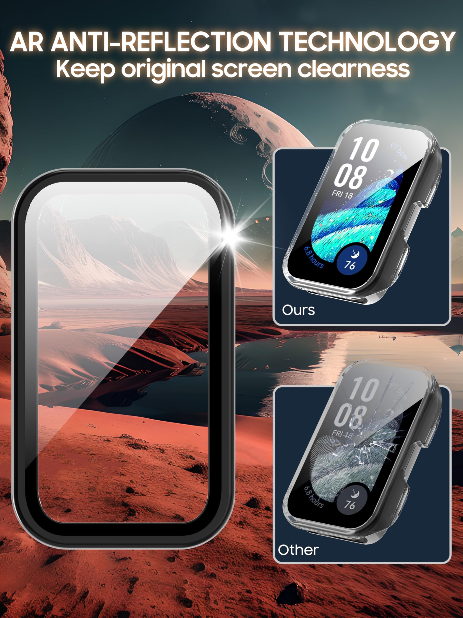 [2 Pezzi] Protezione Completa Per Huawei Band 8 - Custodia PC Rigida + Vetro Temperato 9H (Nero)
