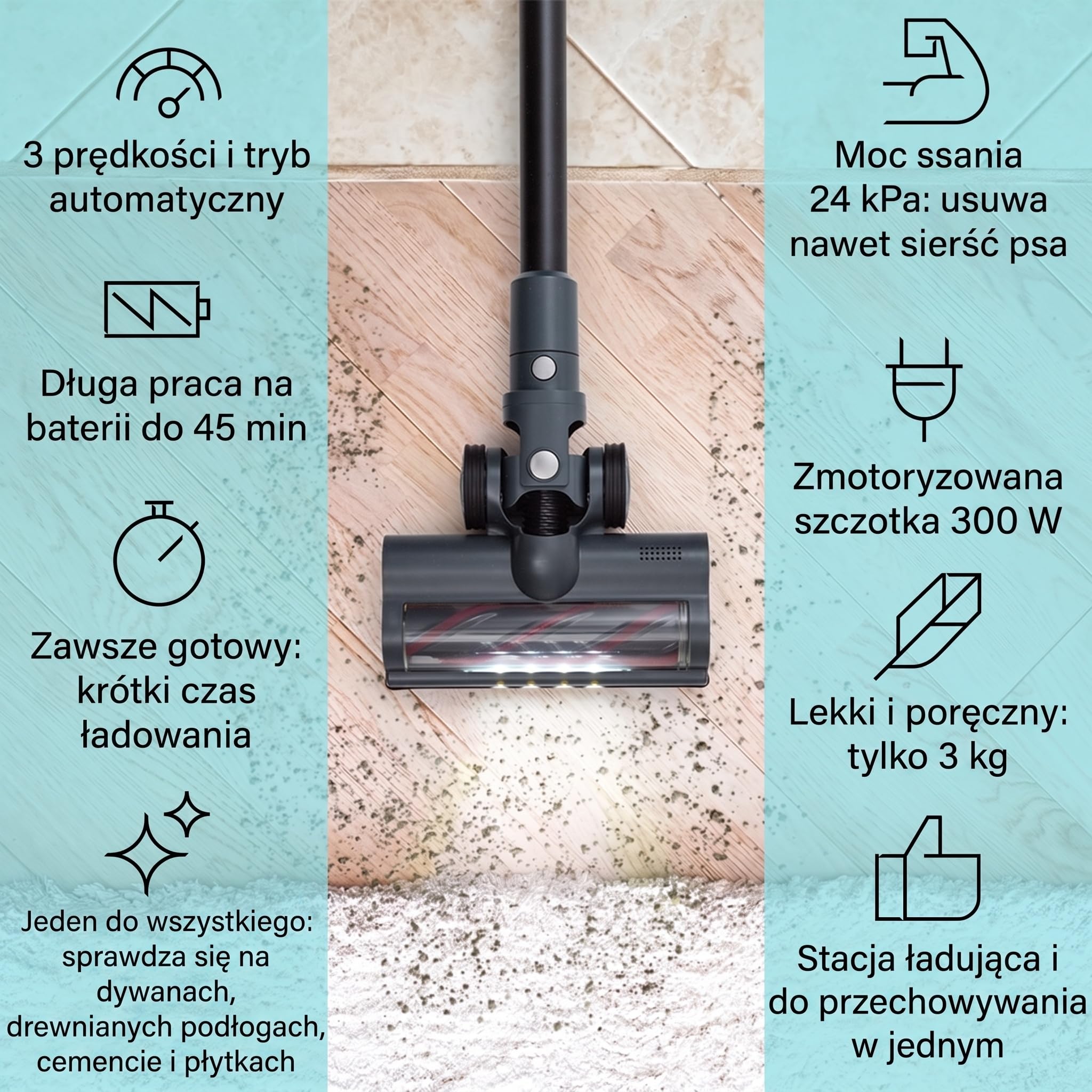 Klarstein Odkurzacz akumulatorowy bezworkowy, Odkurzacz bezprzewodowy z 4-stopniowym filtrem E12 EPA, Odkurzacz na sierść zwierząt, dywan i twardą podłogę, Odkurzacz pionowy bez worka z ssawką 180°