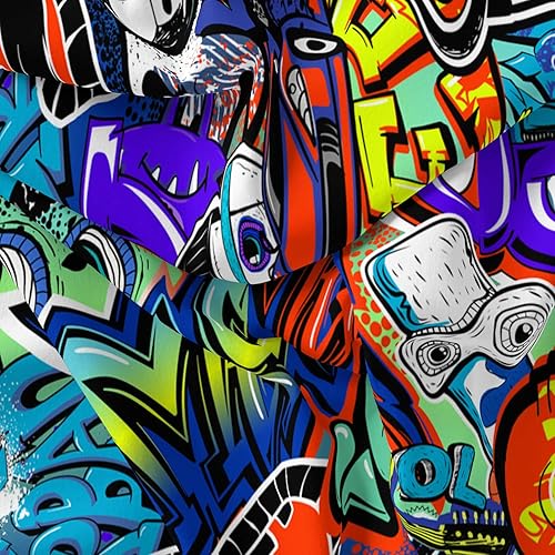 Miniatura 9 de Tapiz moderno de graffiti callejero, creativo urbano de música callejera, hip hop, hippie, tapiz divertido y colorido para pared para adolescentes y