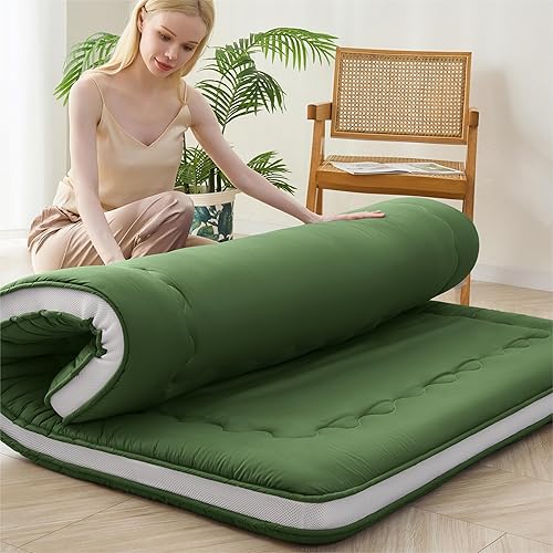 Miniatura 6 de Syalife Colchón de futón japonés tamaño individual, 4 pulgadas de grosor, plegable y portátil, relleno de espuma 32D tradicional Shikibuton, diseño