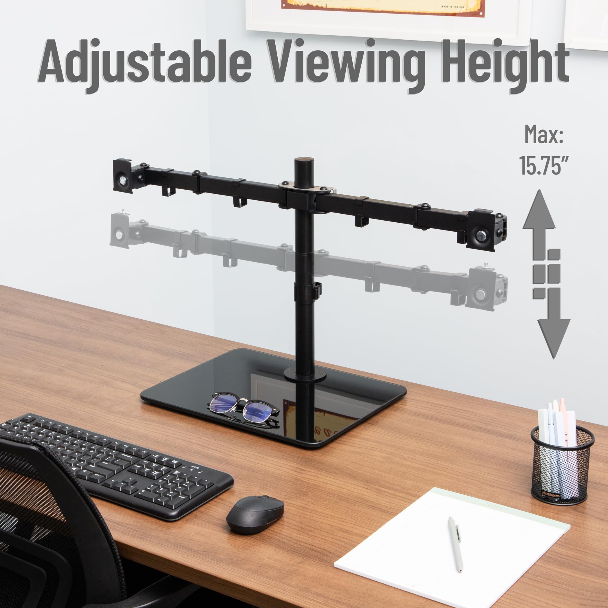 Mind Reader Supporto da scrivania per doppio monitor da 13"-32", VESA 75x75/100x100, movimento completo con rotazione di 180°, orientabile a ±90°, inclinazione ±45°, portata fino a 8 kg ciascuno