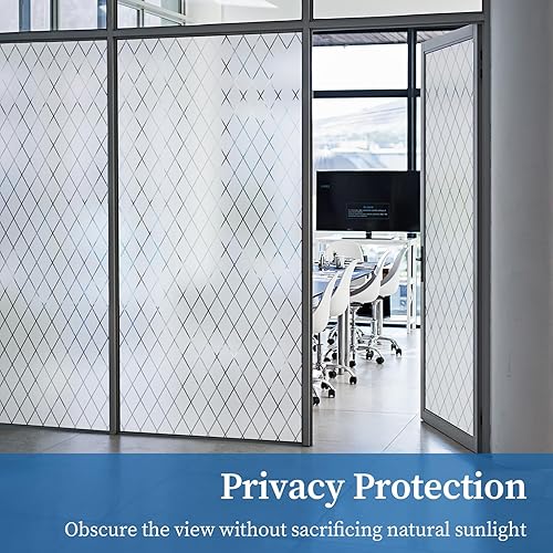 Miniatura 6 de FEOMOS Película de ventana de celosía esmerilada, película de privacidad para ventana, decorativa, no adhesiva, película de vidrio esmerilado para