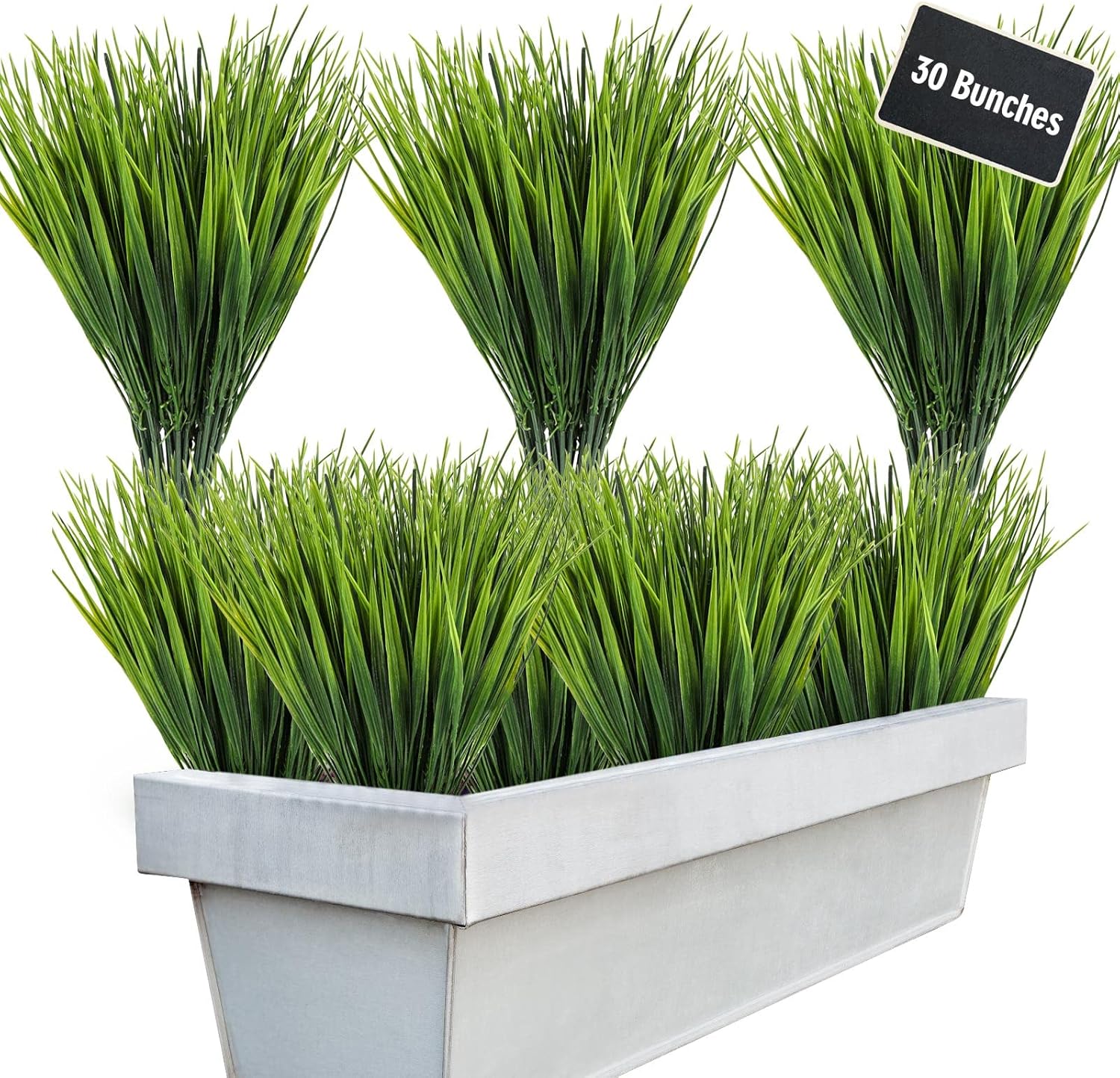 Tecbeauty 30 Bundles Artificial Outdoor Plants, Fake Wheat Grass Faux Plastic Plants UV Resistant Artificial Greenery Shrubs for Garden Patio Porch Window Box Decor