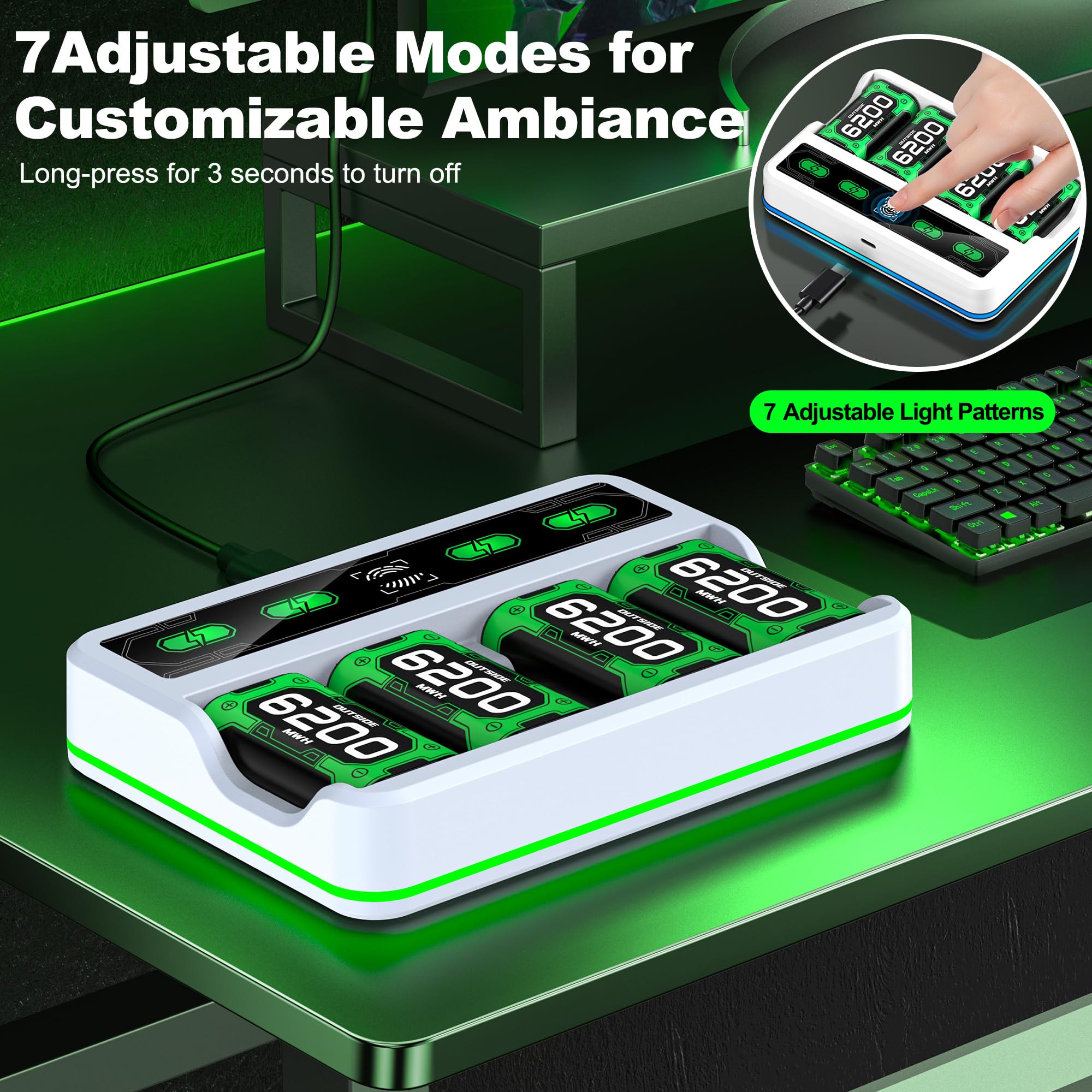 Batteria per controller Xbox One/Series X&S 4 batterie Xbox da 6200 mWh compatibili con Xbox One/Xbox Series X|S/Elite Controller, accessori per batteria Xbox con cavo di ricarica da 1 metro, ricarica