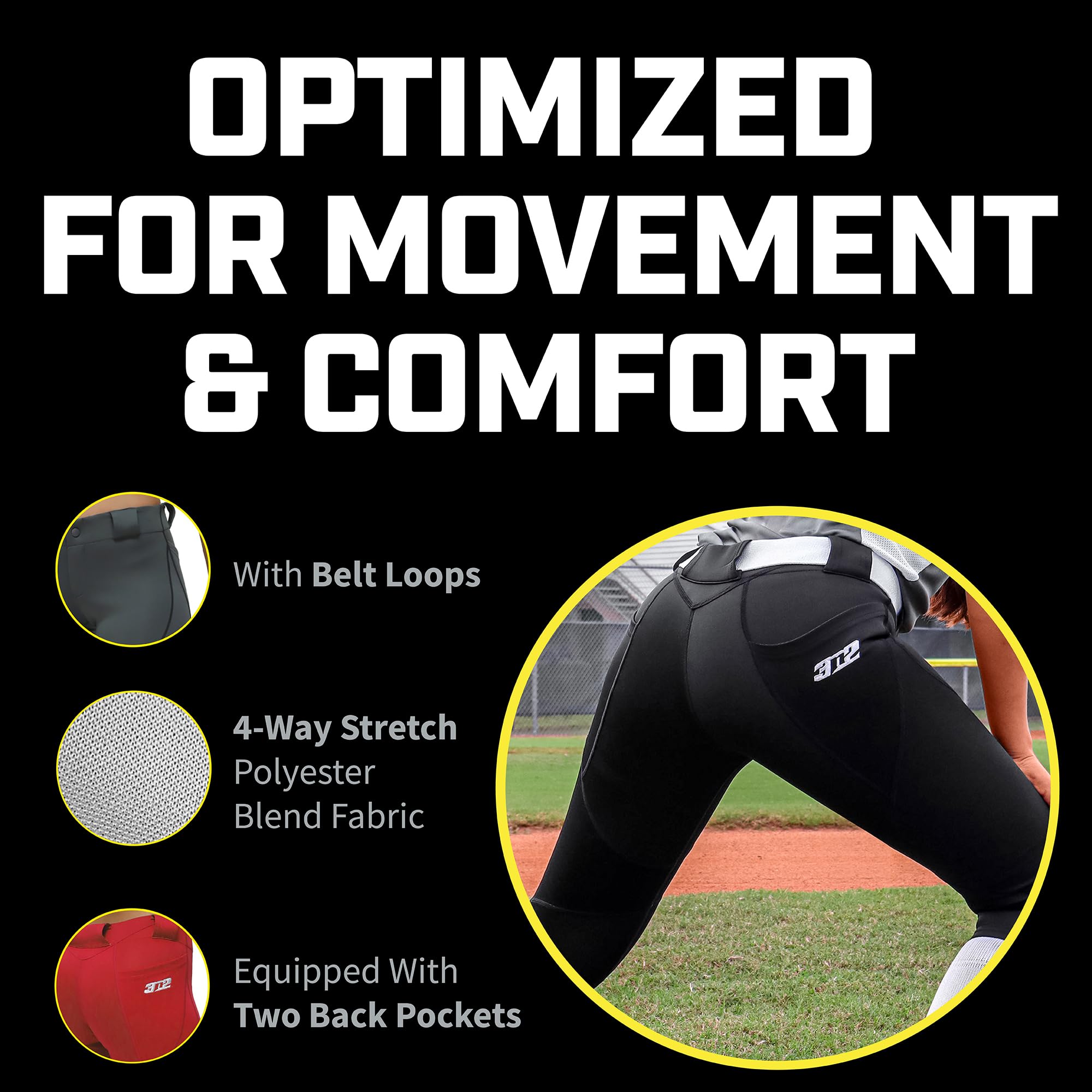 3N2 NuFit Pro 3/4-Softball-Höschen für Damen, Fastpitch Softball-Hose mit verstärkten Knien und Gleitzonen