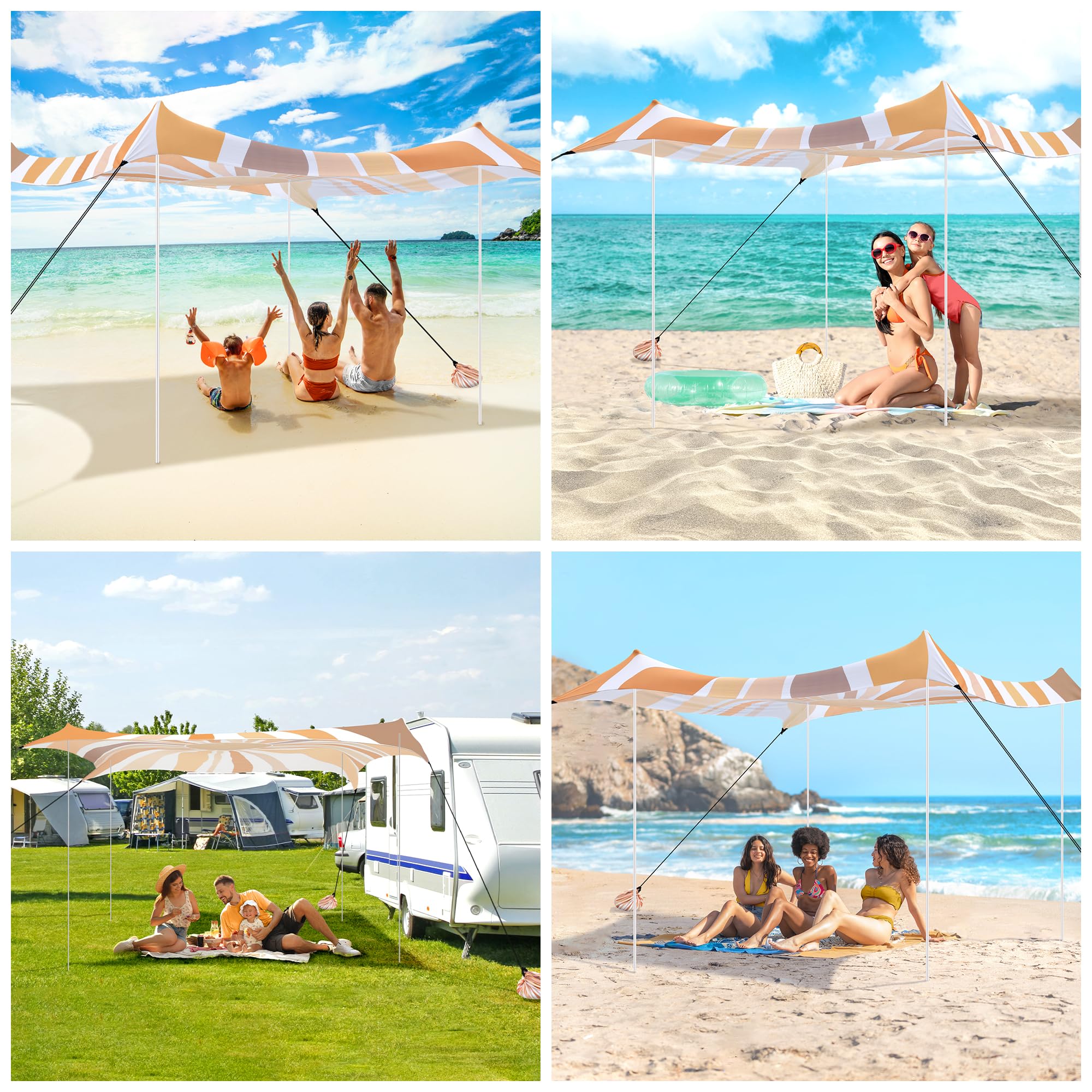 Strandmuschel, Strandzelt Sonnenschutz UV 50+, Windschutz Strandzelt, 3×3 m Tragbar Pop-Up Sonnensegel Strand mit Sandankern & Heringen für Camping, Angeln, Picknick im Garten Strand - Sonnenblumen