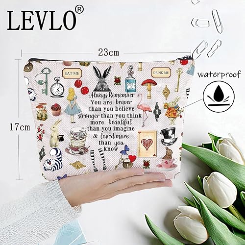 Miniatura 9 de LEVLO Alice - Bolsa de maquillaje para cosméticos, diseño de cuento de hadas, regalo para fanáticos de Alicia, eres más valiente, más fuerte de lo