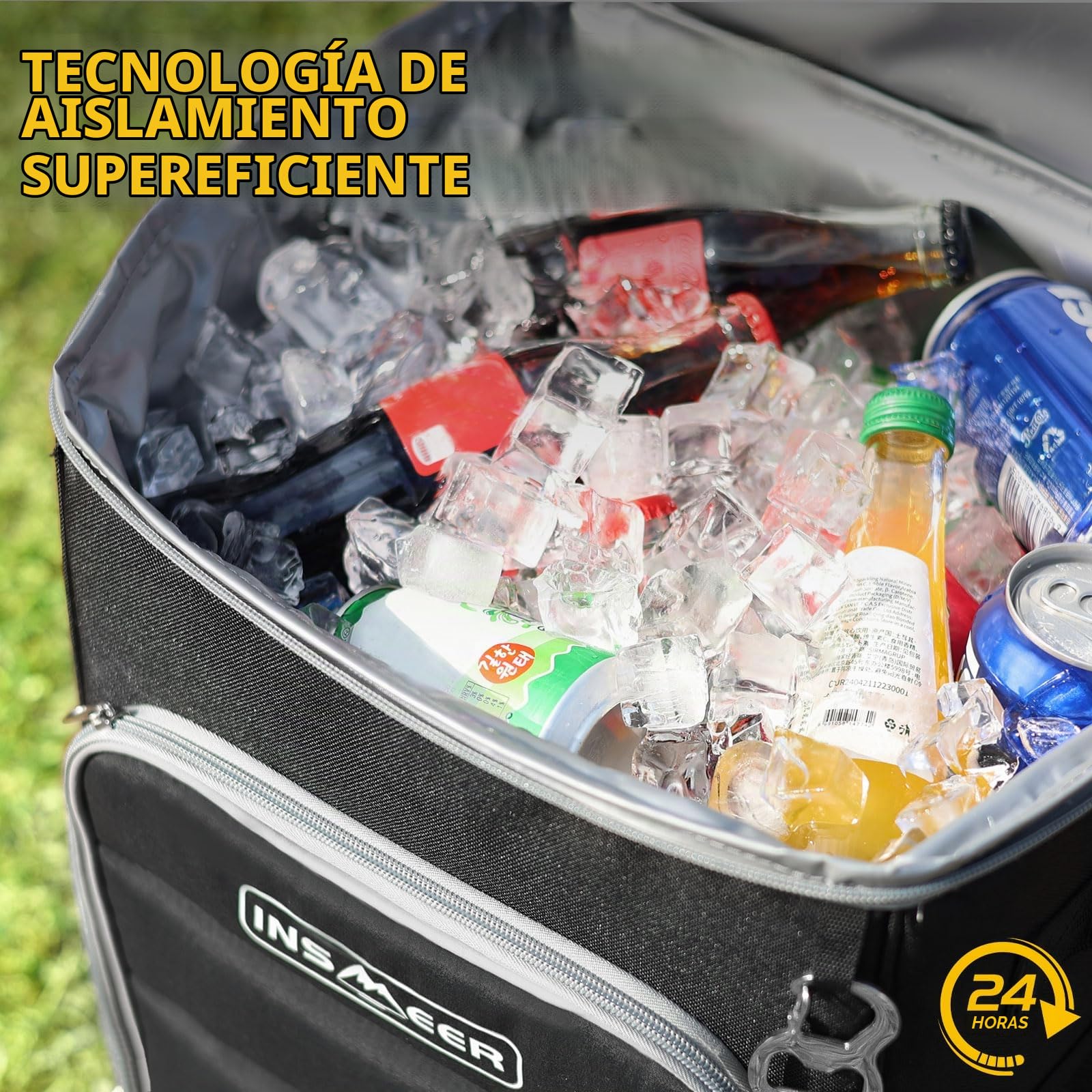INSMEER Enfriador 2 en 1 con ruedas, 50 latas, plegable, con lados suaves, parte superior dura con 2 portavasos, bolsa térmica con ruedas 100% a prueba de fugas para playa, camping al aire libre