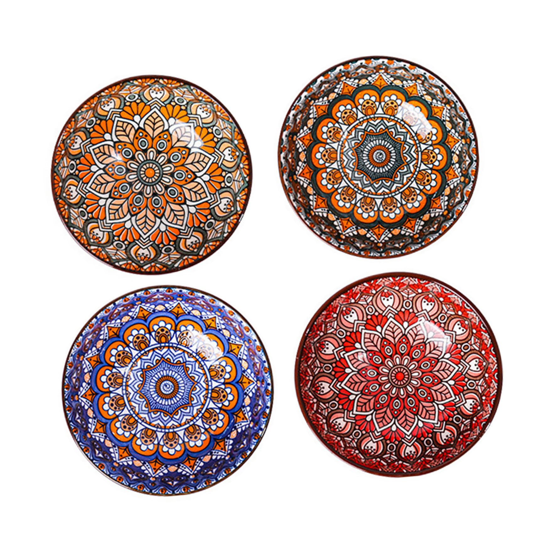 ABOOFAN Juego de 4 Tazones de Cerámica Estilo Bohemio para Arroz y Ensalada Borde Liso, Multiusos, Adecuado para Obsequio de Inauguración de Casa Color Aleatorio