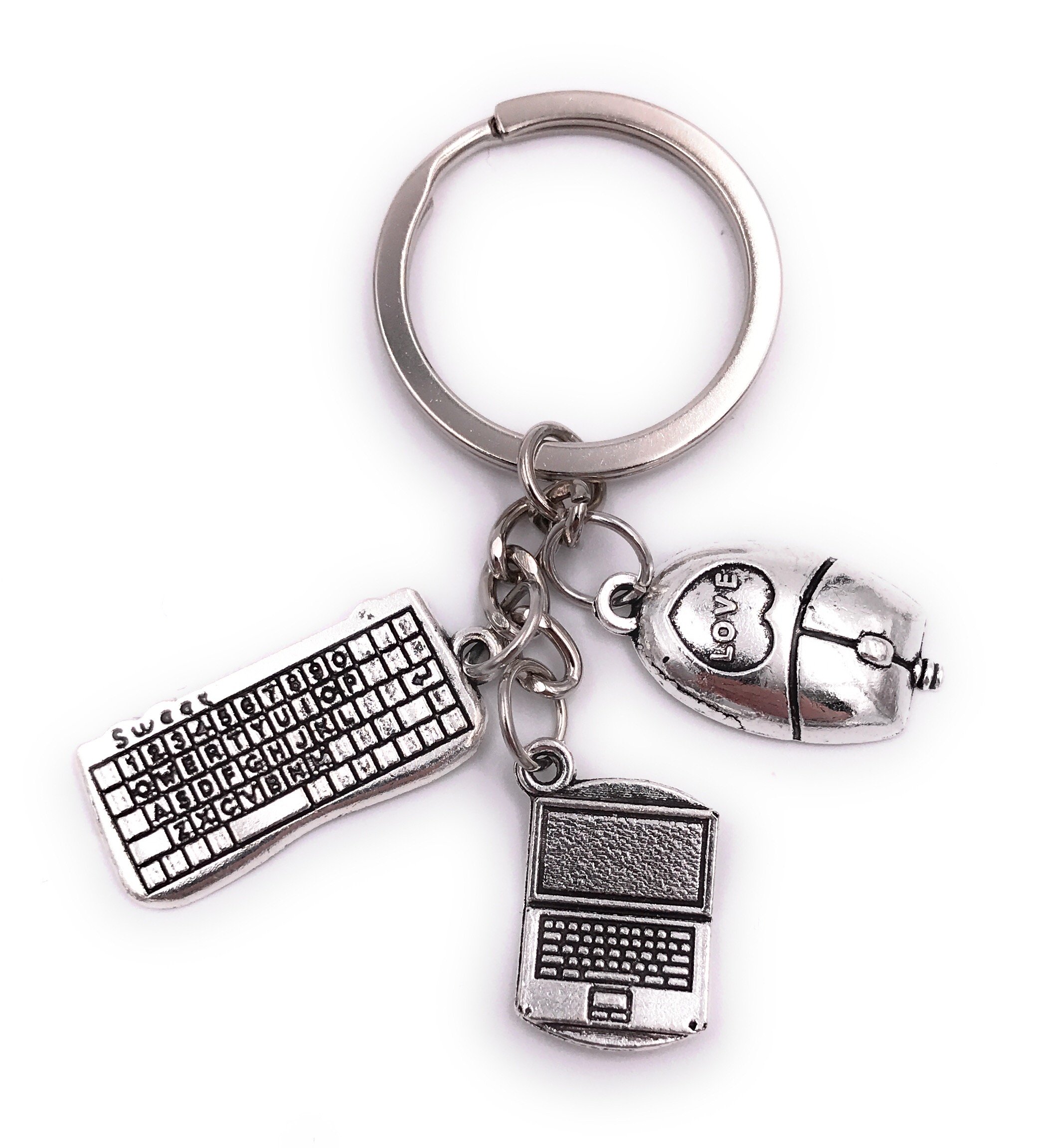 H-Customs Computer Keyboard Mouse IT EDV Key Ring Pendant Silver metal