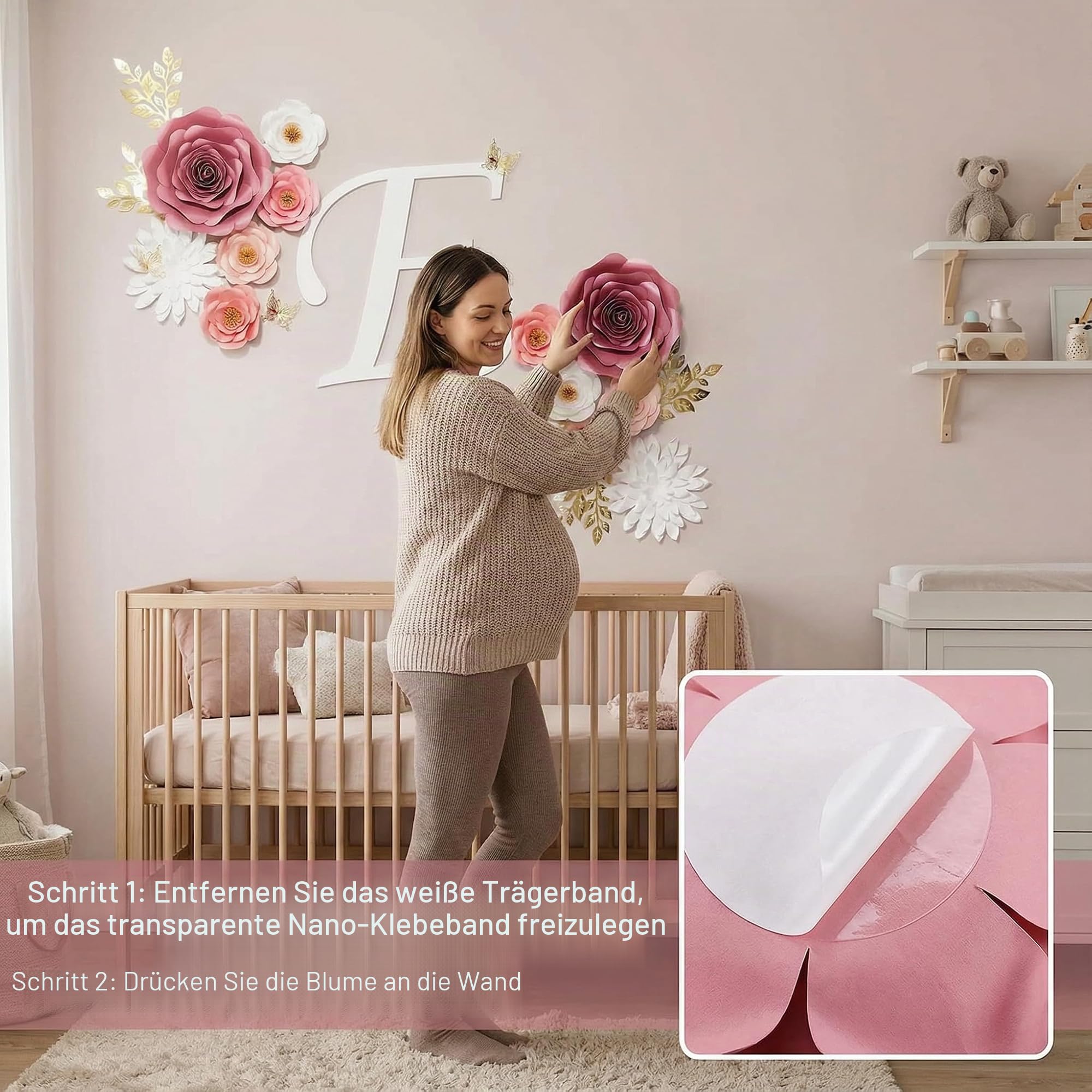 Pardecor Papierblumen-Dekorationen für die Wand, große 3D-künstliche Blume, Wanddekoration, Babyzimmer, Mädchen, Jungen, Kinderzimmer, Brautdusche, Hochzeitsdekoration, Party-Hintergrund