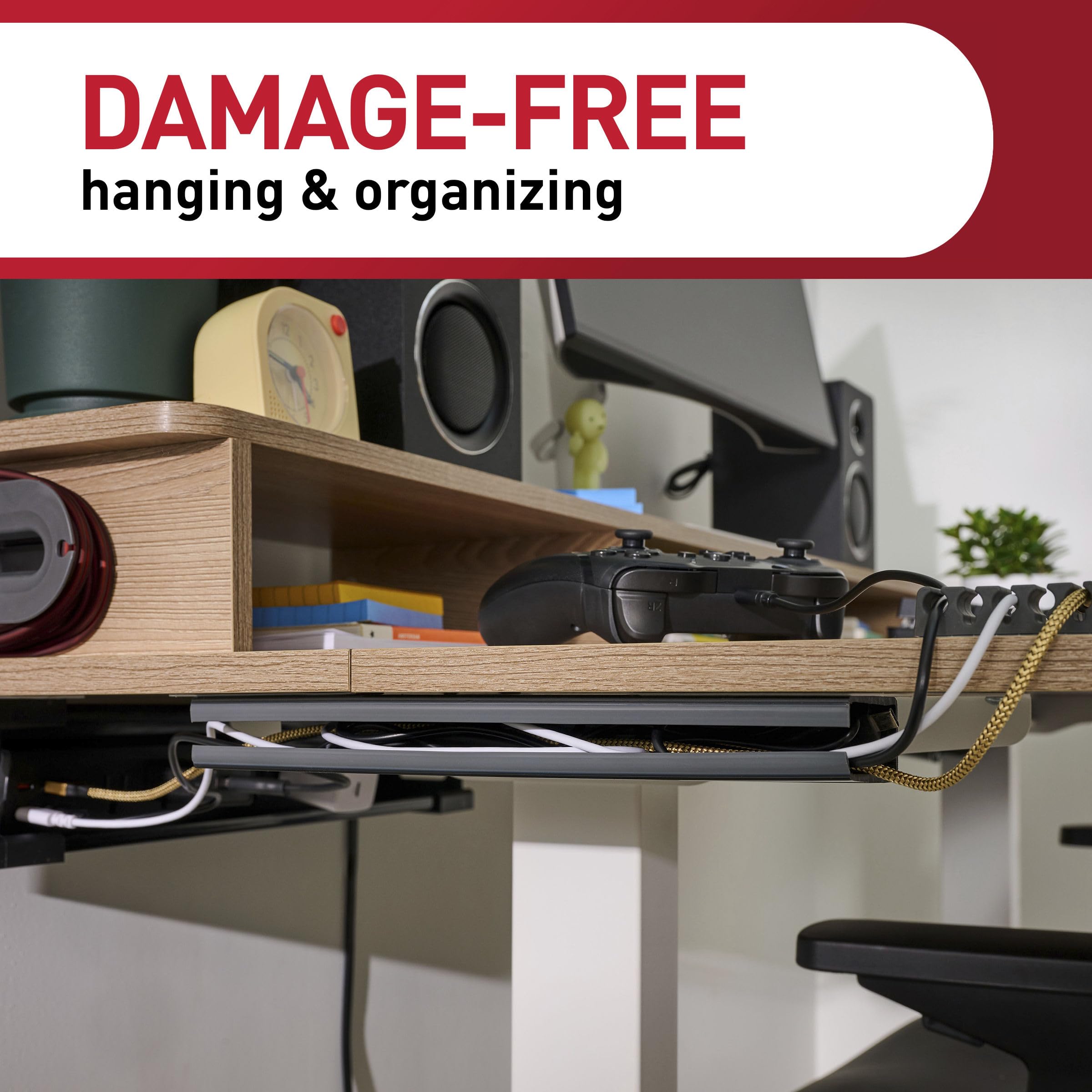 Command Kabel-Organizer-K, 1 K mit 8 Streifen, 25,4 cm Kabelaufbewahrung, schwarz, ideal für die Organisation von Elektronik ohne Beschädigung unter dem Schreibtisch oder der Wandhalterung