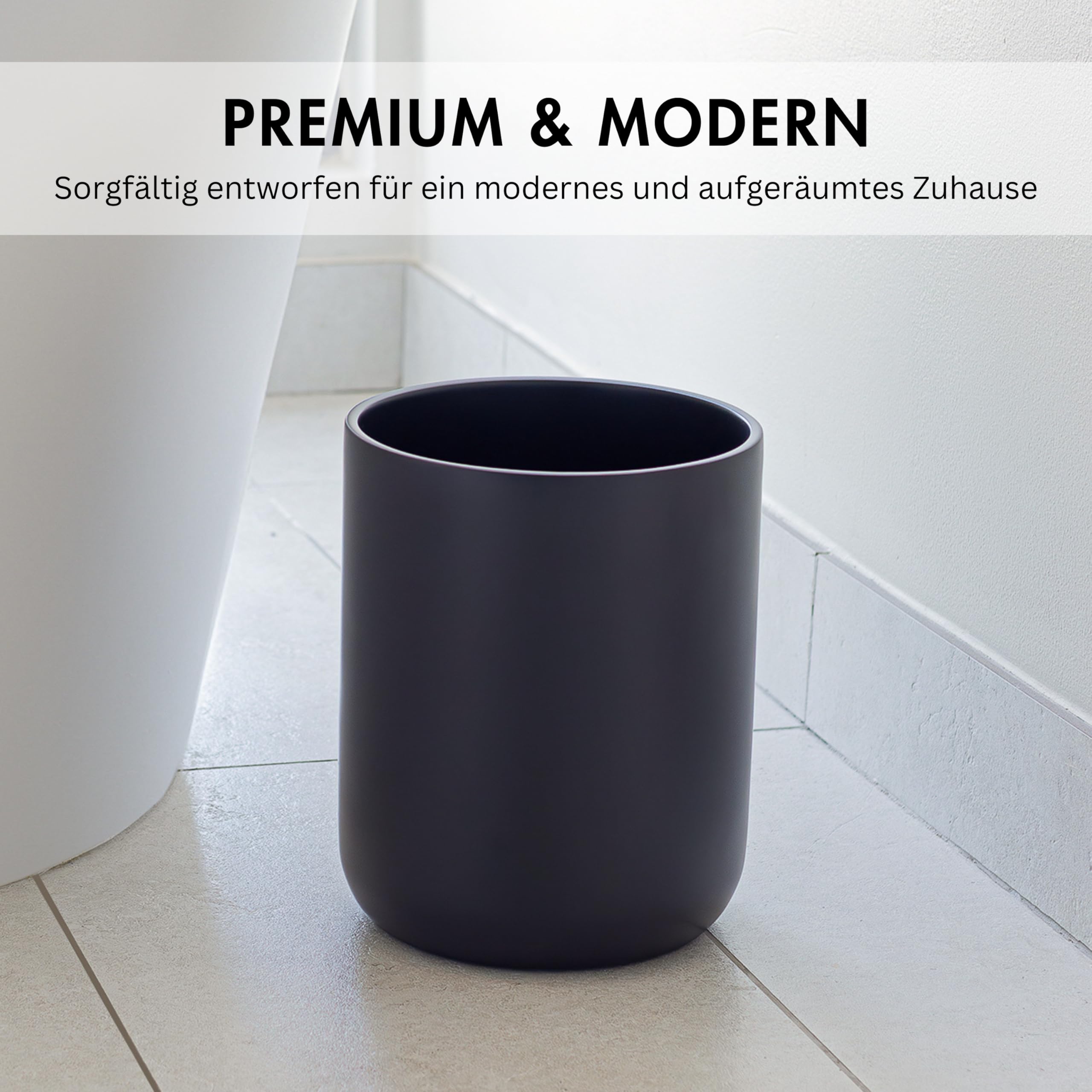 YEW DESIGN Kompakter Runder Mülleimer Mini in Schwarz Matt, 13 L / 3,5 Gallonen – Papierkorb für Badezimmer, Büro, unter dem Schreibtisch, Schlafzimmer, Waschküche, Küche