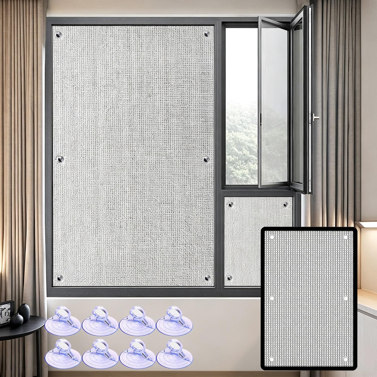 Paralume For Isolamento Termico, Tenda Parasole In Foglio Di Alluminio | Pellicola in alluminio goffrato rombo, ventosa trasparente, for camera da letto veranda(W140xH140cm)